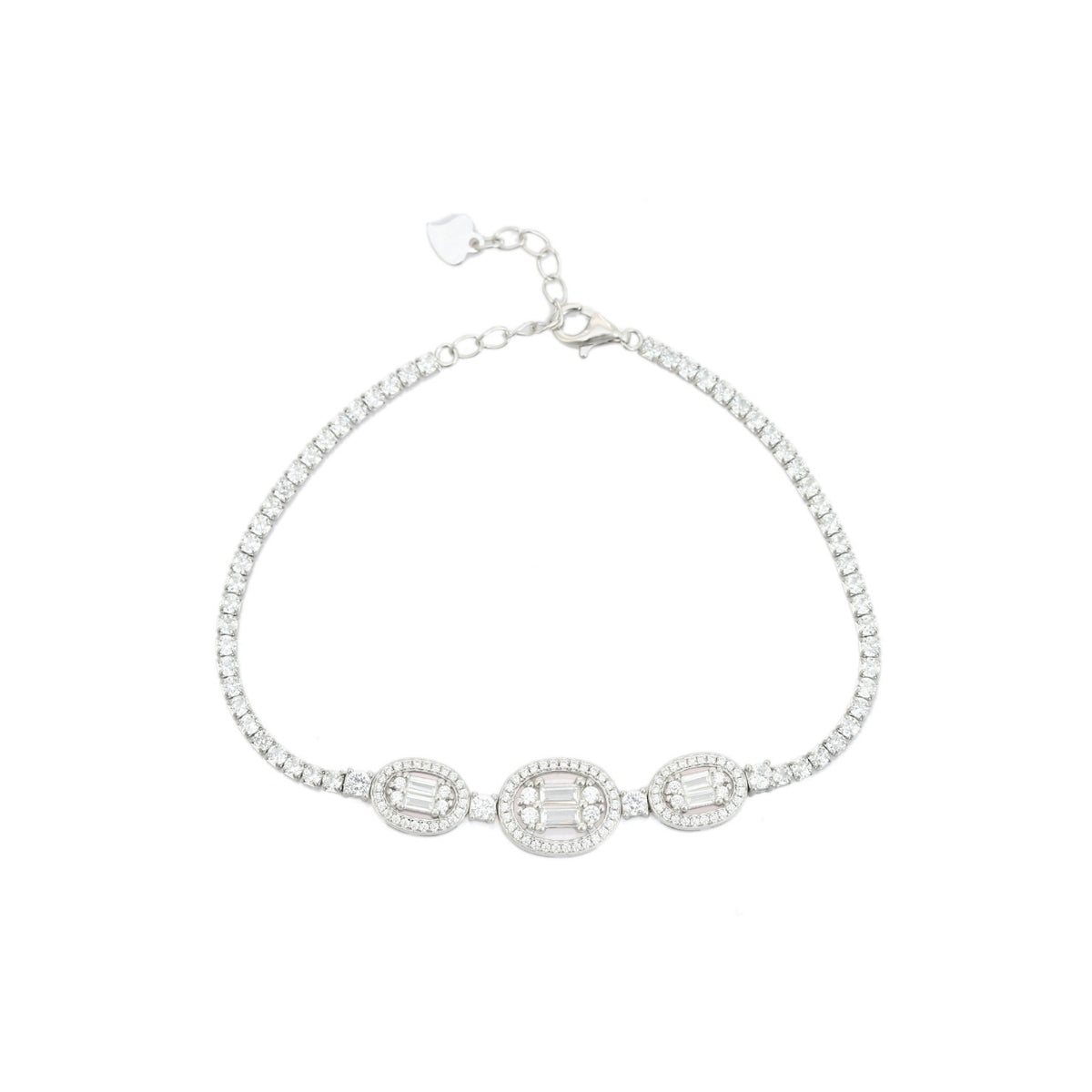 925 Silver Tennis Bracelet - Oval Shape with Solitaire CZ Diamonds in Prong Settings