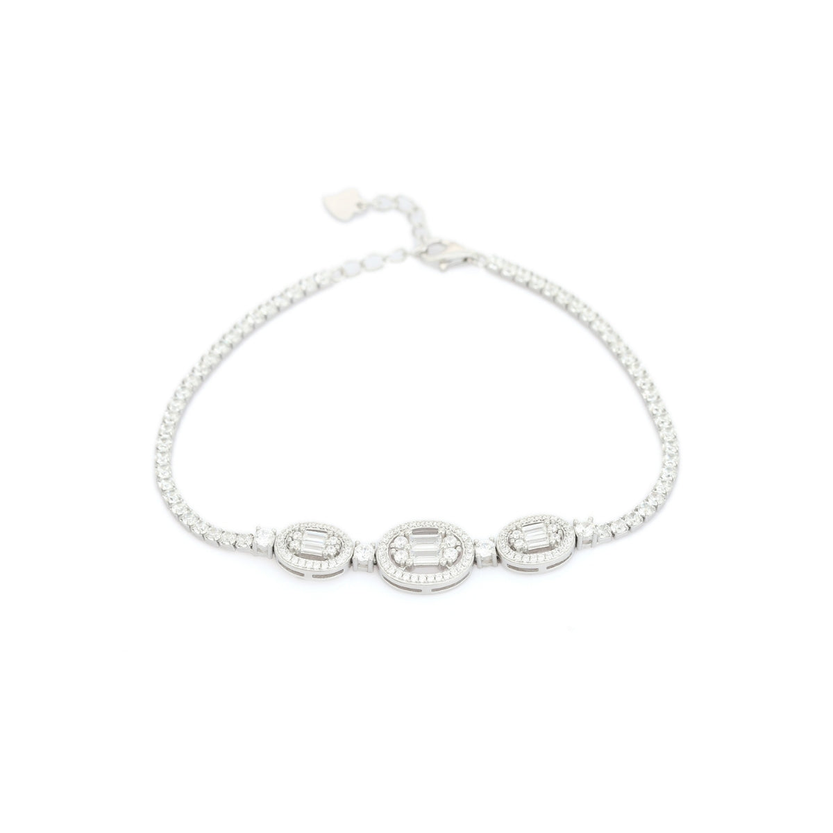925 Silver Tennis Bracelet - Oval Shape with Solitaire CZ Diamonds in Prong Settings