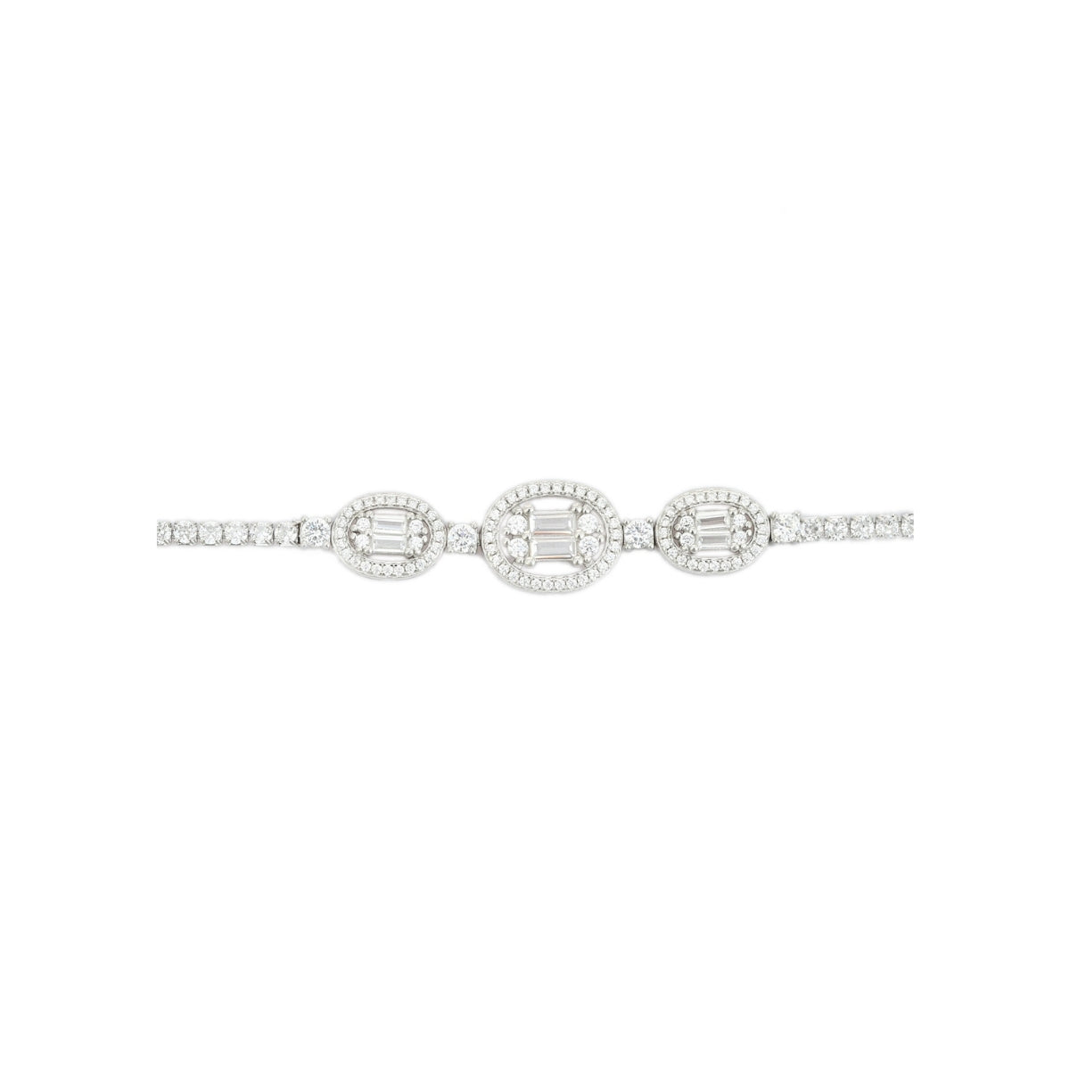 925 Silver Tennis Bracelet - Oval Shape with Solitaire CZ Diamonds in Prong Settings