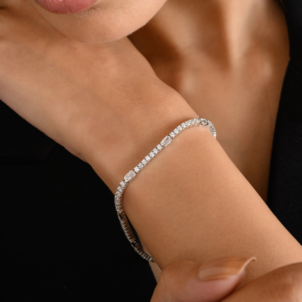 Dainty Tennis Bracelet with Delicate CZ Diamonds in Prong Settings