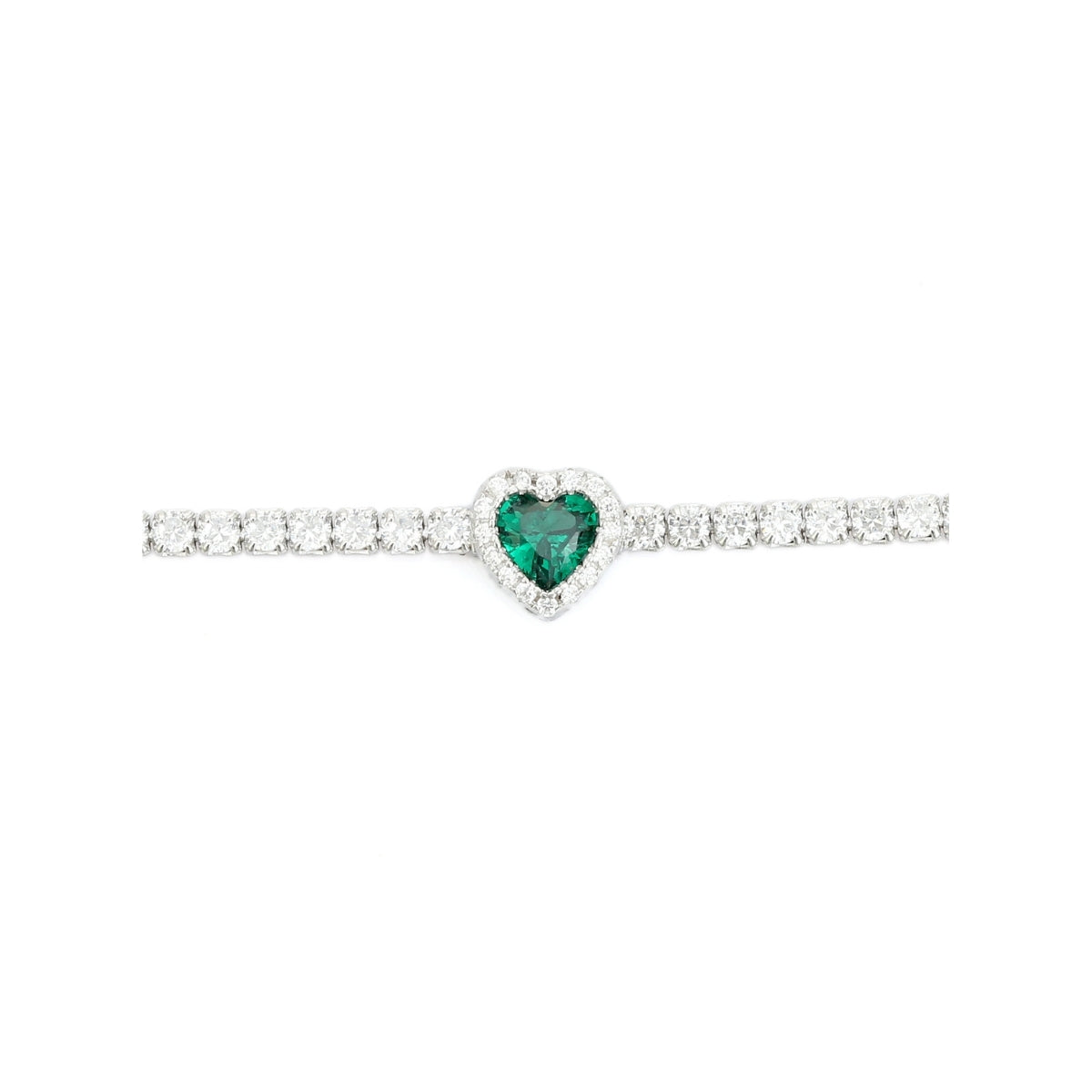 Tennis Bracelet with Delicate Heart Shape Green Diamond