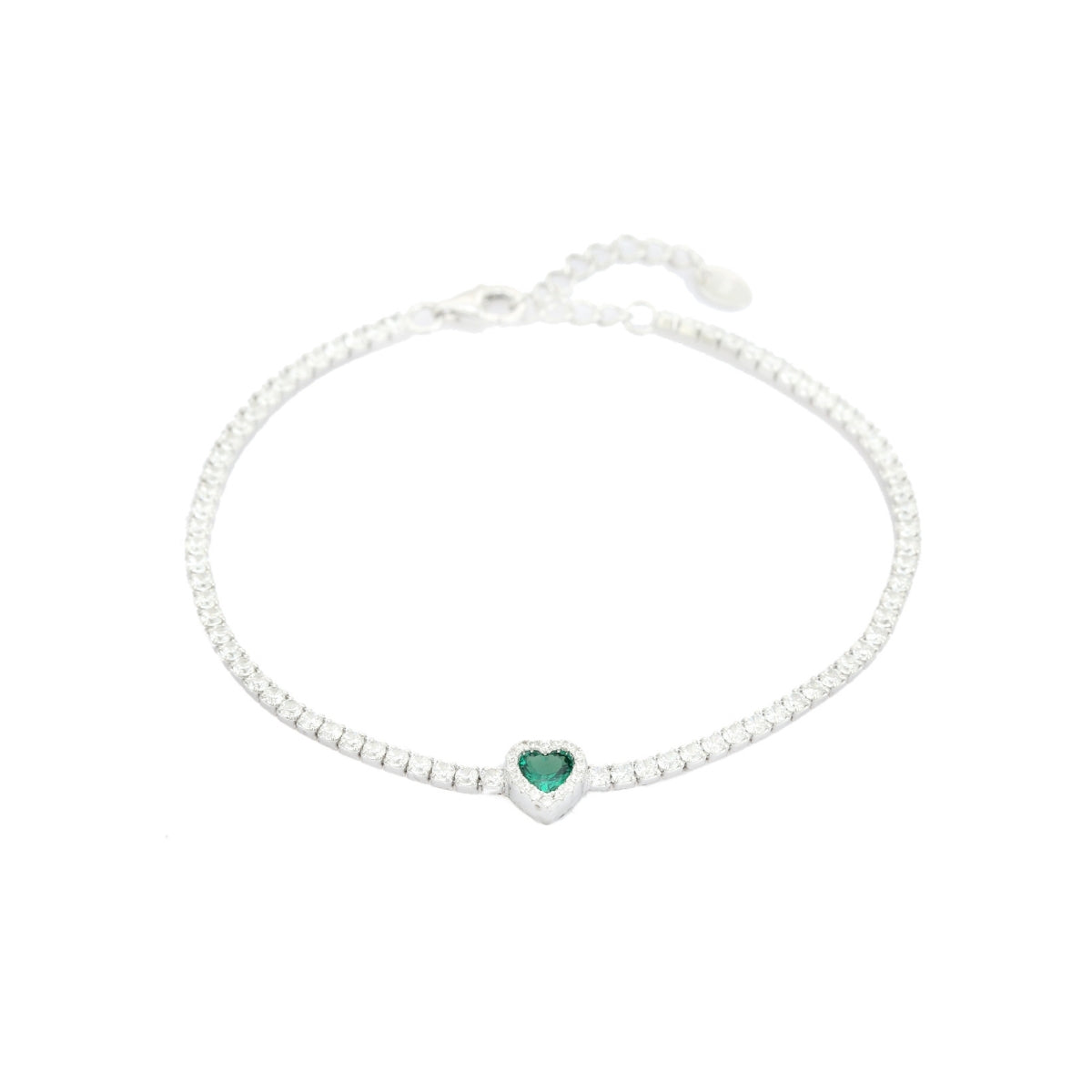 Tennis Bracelet with Delicate Heart Shape Green Diamond