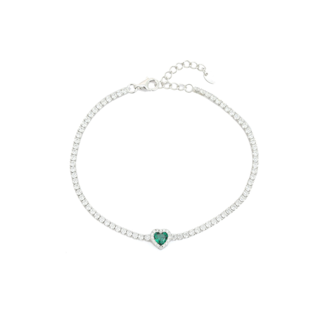 Tennis Bracelet with Delicate Heart Shape Green Diamond