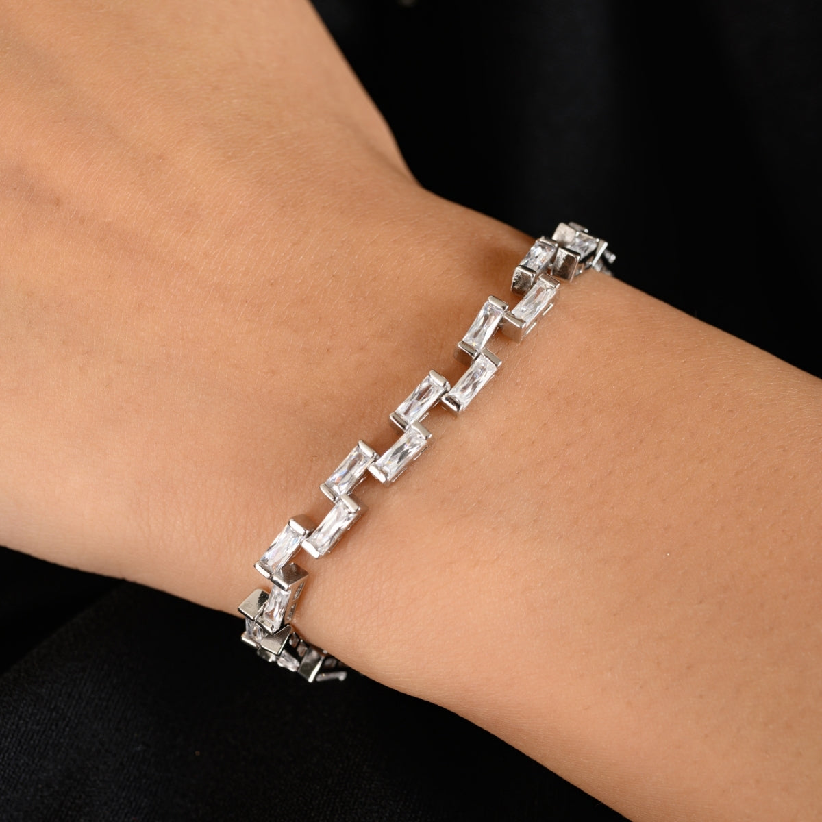 Zigzag Pattern Tennis Bracelet for Women with Baguette CZ Diamonds