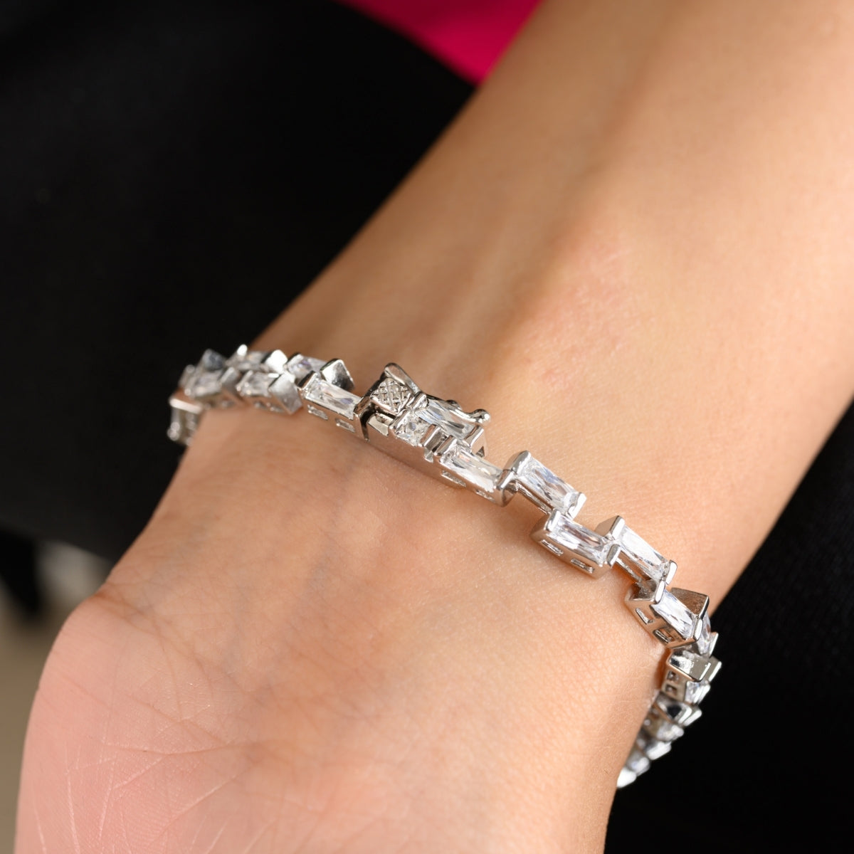 Zigzag Pattern Tennis Bracelet for Women with Baguette CZ Diamonds