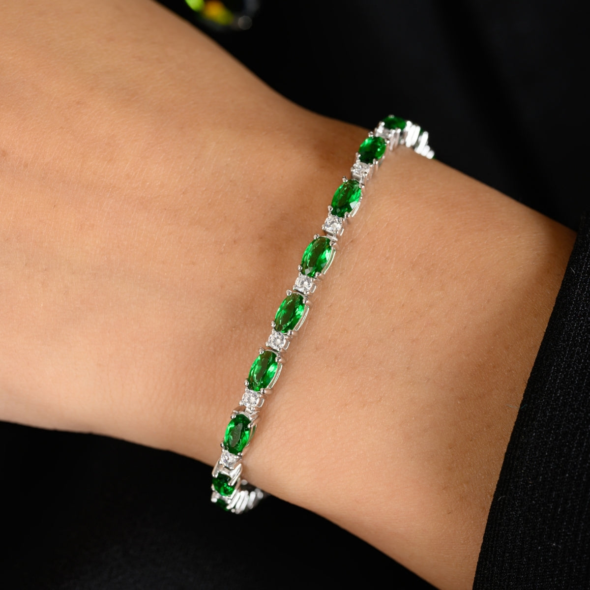 Elegant Oval Cut CZ Diamond Tennis Bracelets for Women- Available in White Gold - Green and Red Color Options