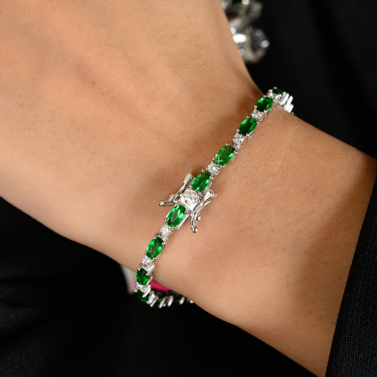 Elegant Oval Cut CZ Diamond Tennis Bracelets for Women- Available in White Gold - Green and Red Color Options