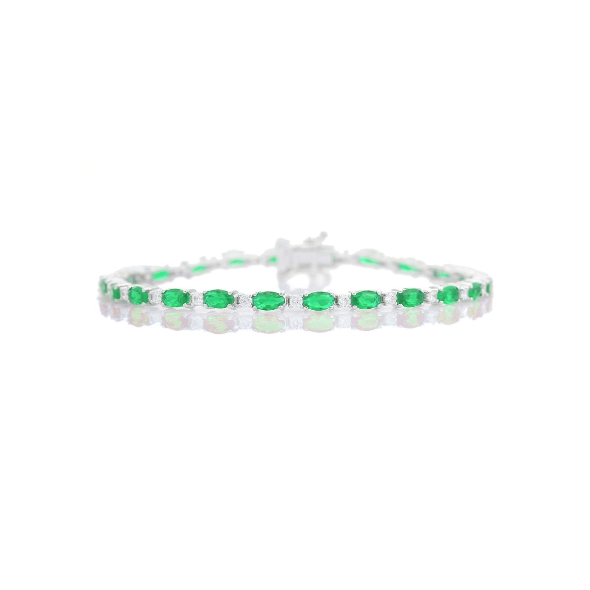 Elegant Oval Cut CZ Diamond Tennis Bracelets for Women- Available in White Gold - Green and Red Color Options
