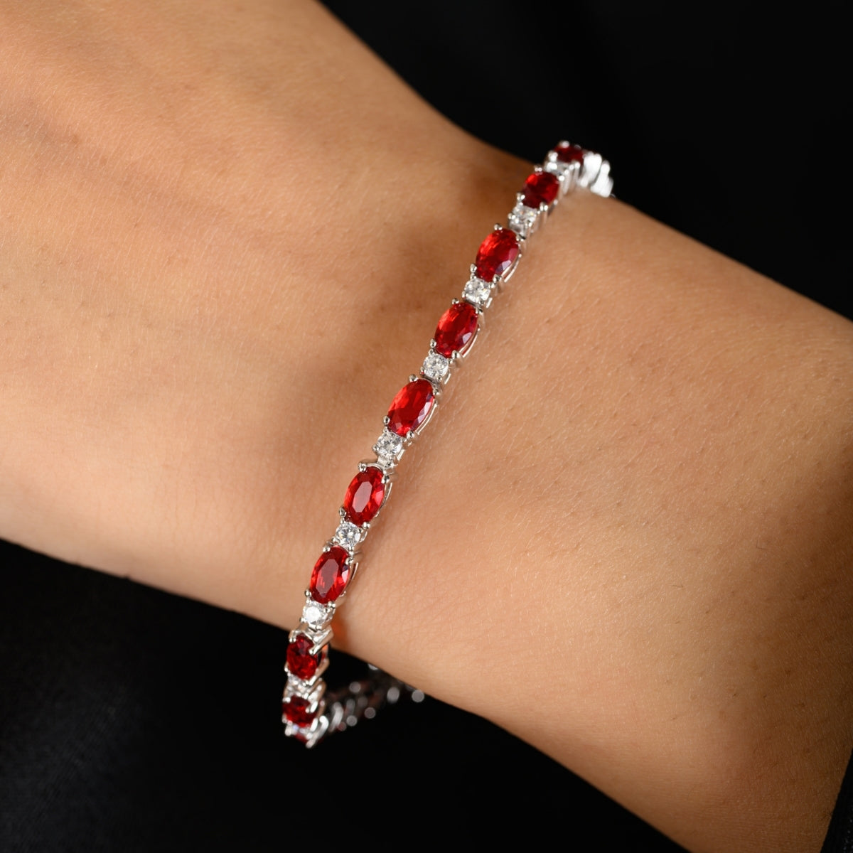 Elegant Oval Cut CZ Diamond Tennis Bracelets for Women- Available in White Gold - Green and Red Color Options