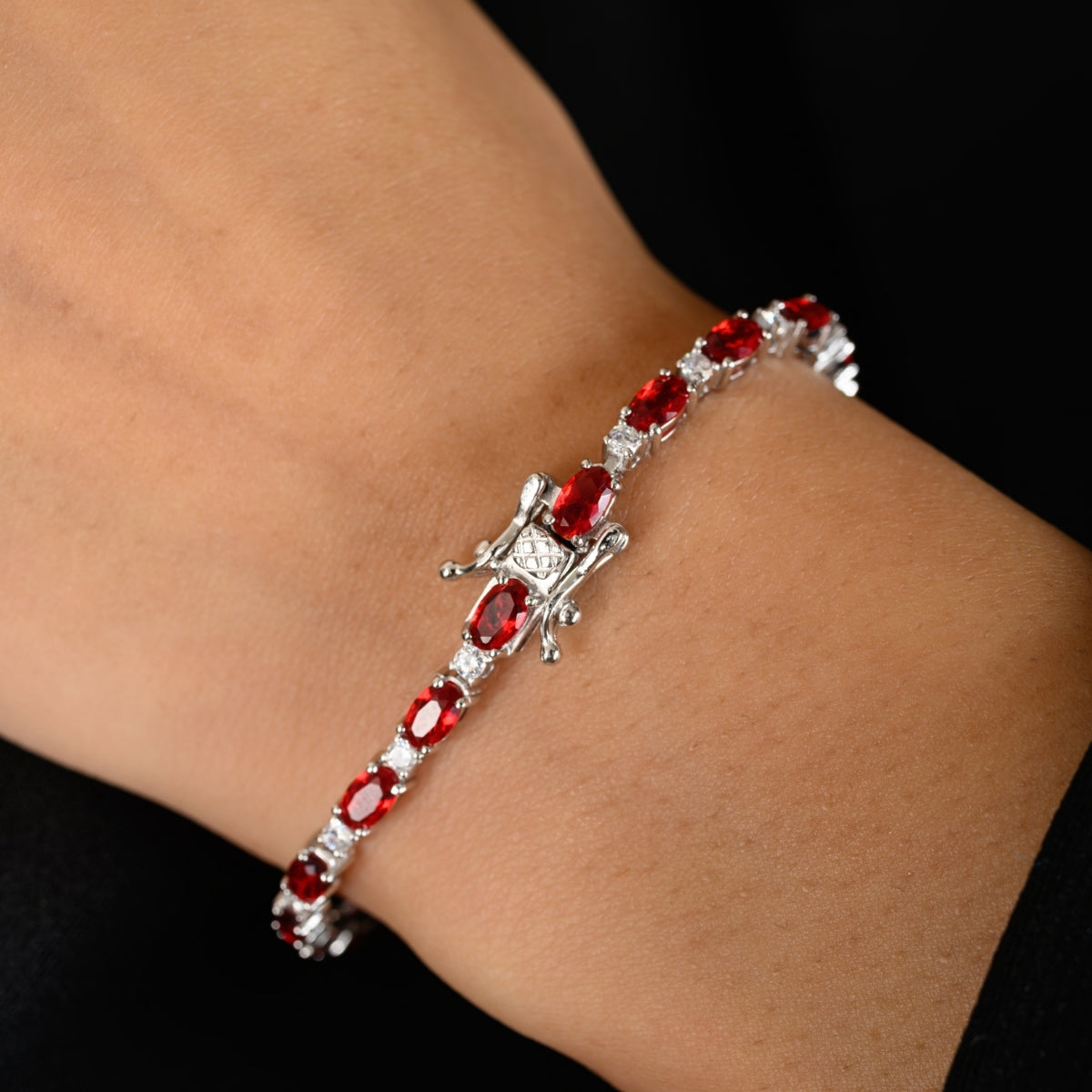 Elegant Oval Cut CZ Diamond Tennis Bracelets for Women- Available in White Gold - Green and Red Color Options