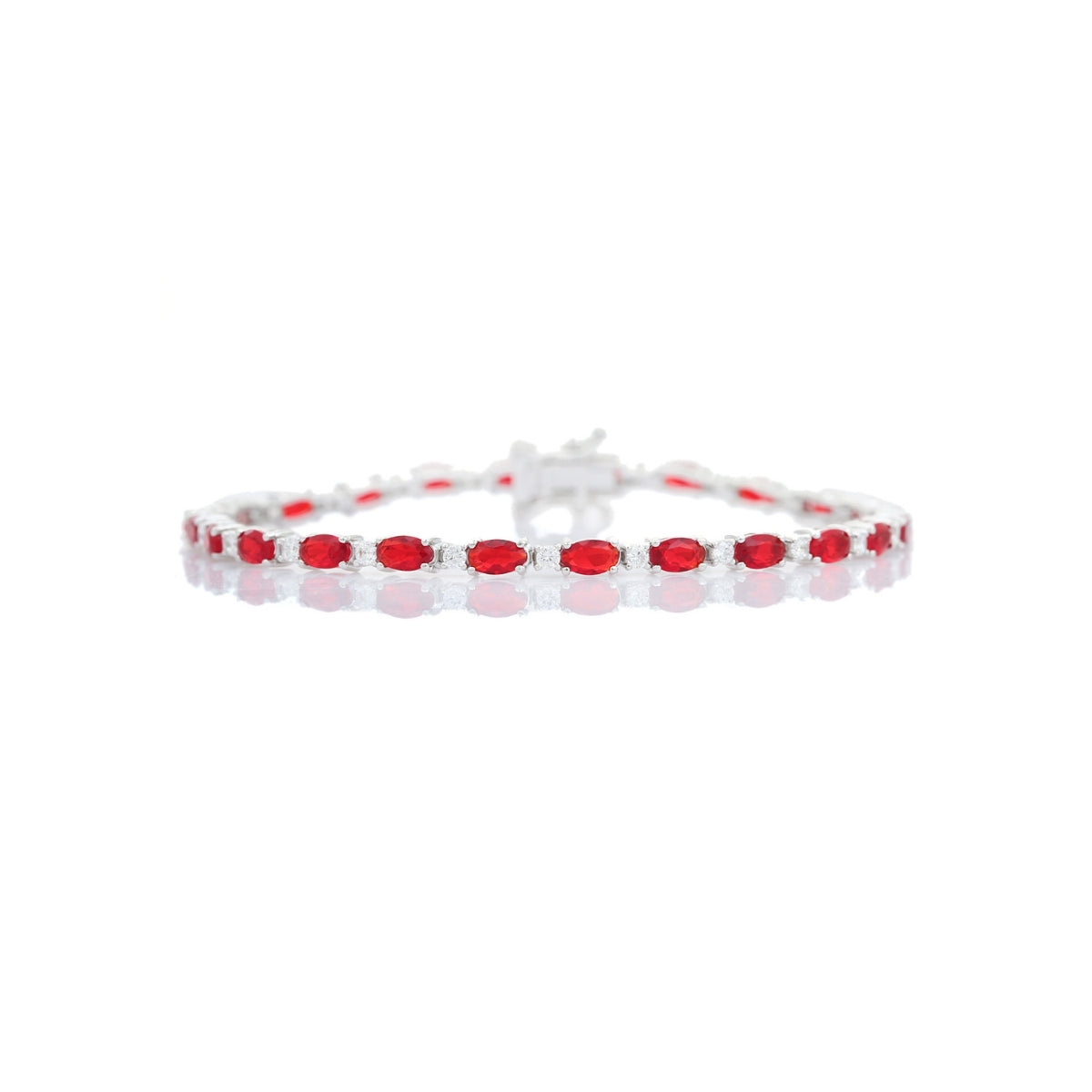 Elegant Oval Cut CZ Diamond Tennis Bracelets for Women- Available in White Gold - Green and Red Color Options