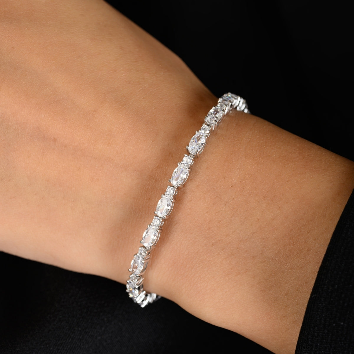 Elegant Oval Cut CZ Diamond Tennis Bracelets for Women- Available in White Gold - Green and Red Color Options