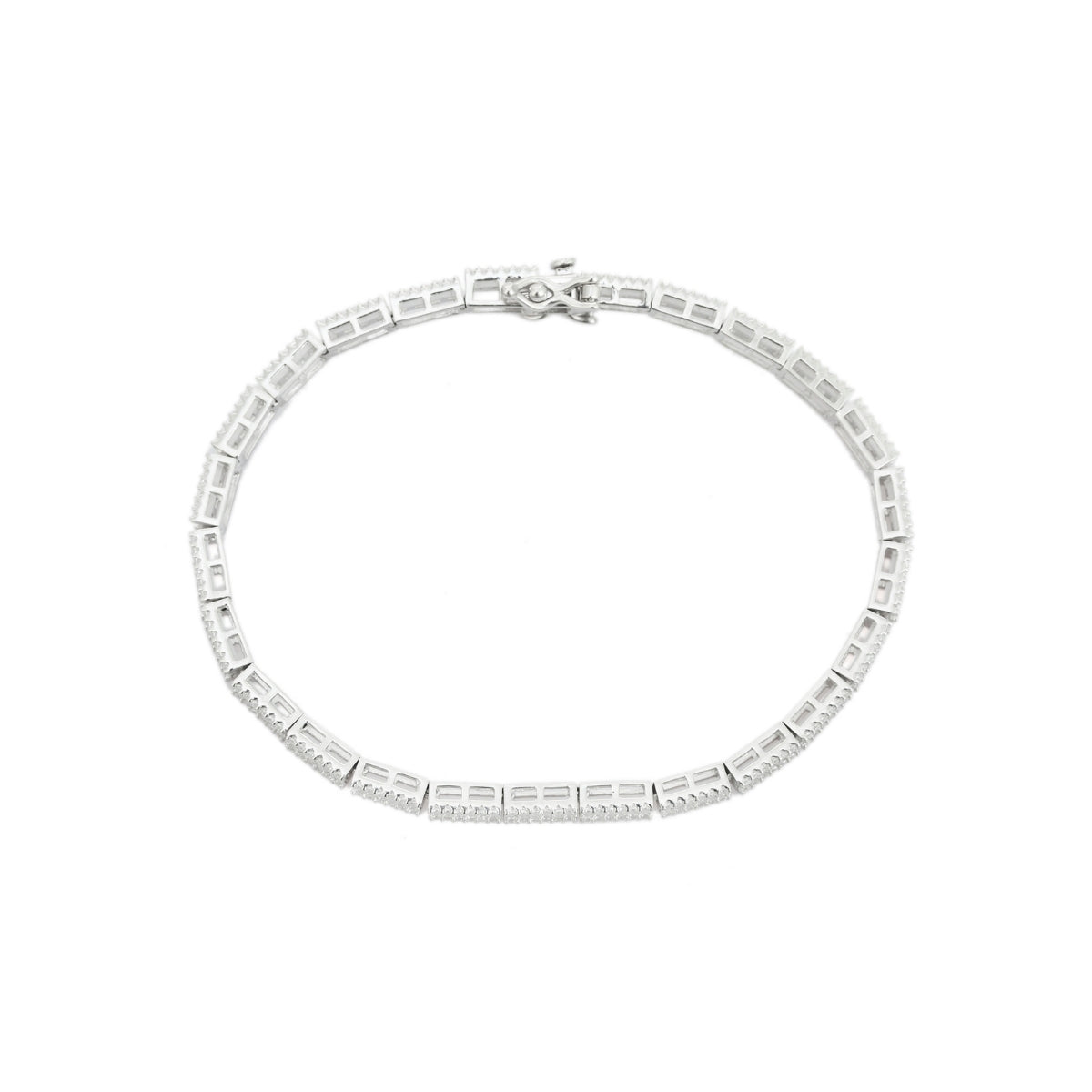 White Gold Tennis Bracelet with Baguette Cut Square CZ Diamonds in Link Pattern