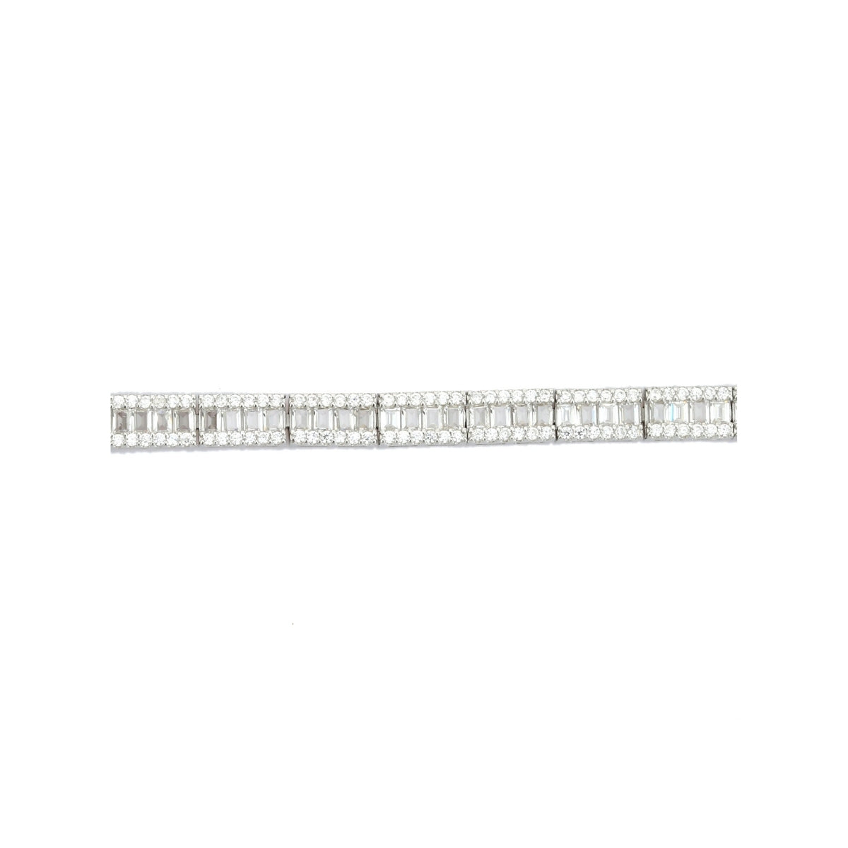 White Gold Tennis Bracelet with Baguette Cut Square CZ Diamonds in Link Pattern