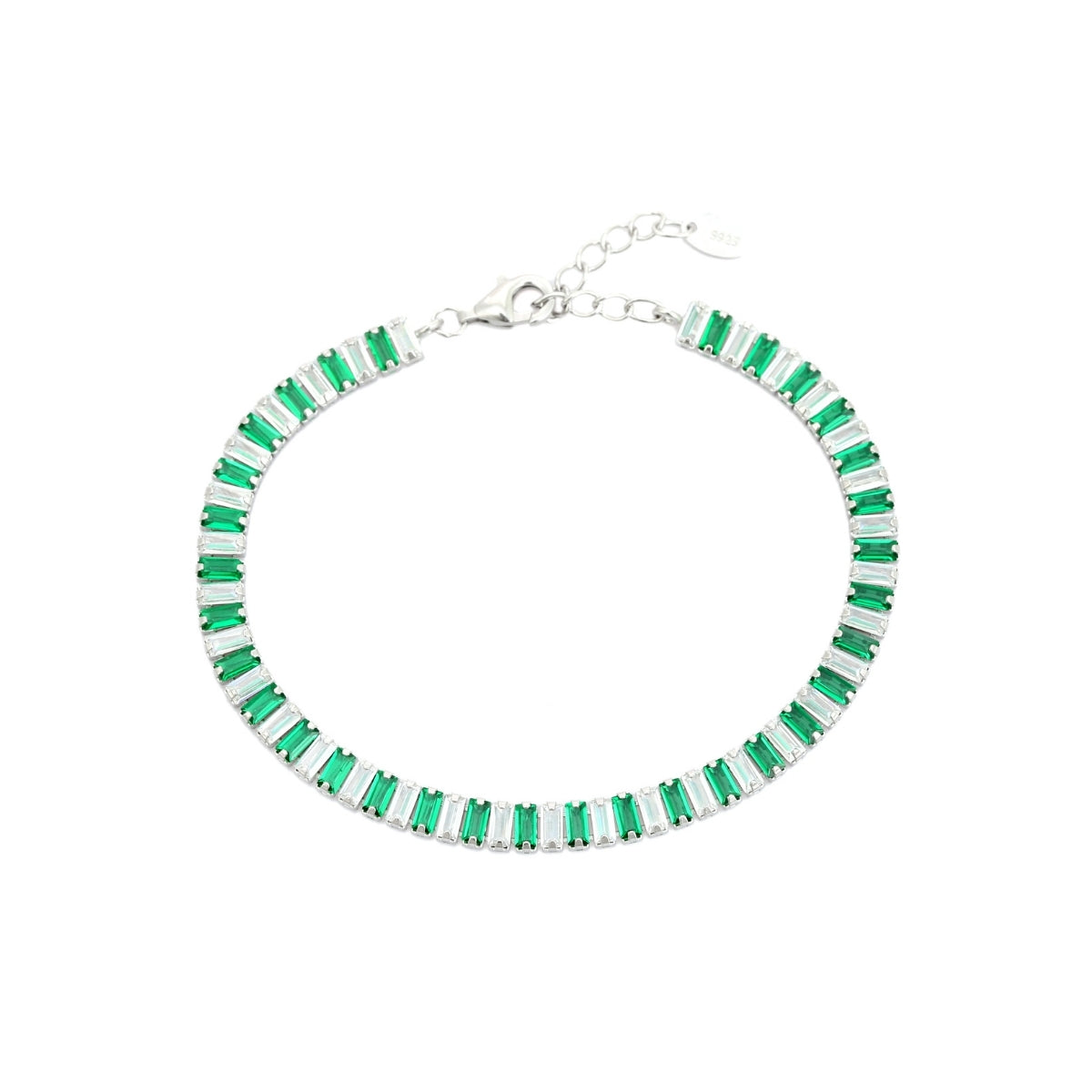 925 Silver Tennis Bracelet for Women with Delicate Baguette Cut Green & White CZ Diamonds