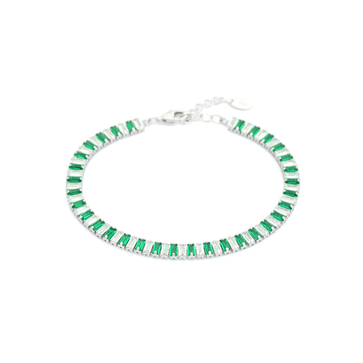925 Silver Tennis Bracelet for Women with Delicate Baguette Cut Green & White CZ Diamonds