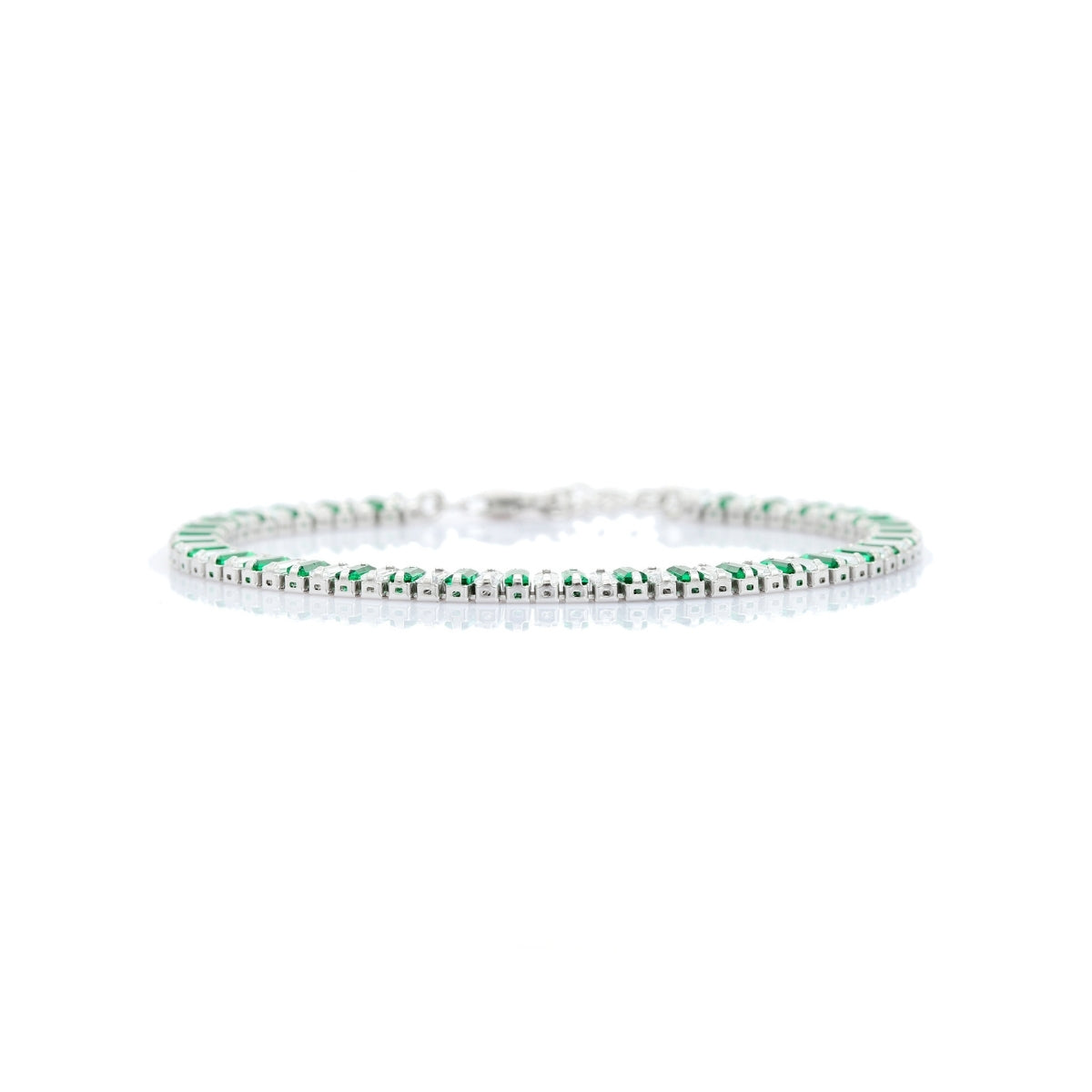 925 Silver Tennis Bracelet for Women with Delicate Baguette Cut Green & White CZ Diamonds