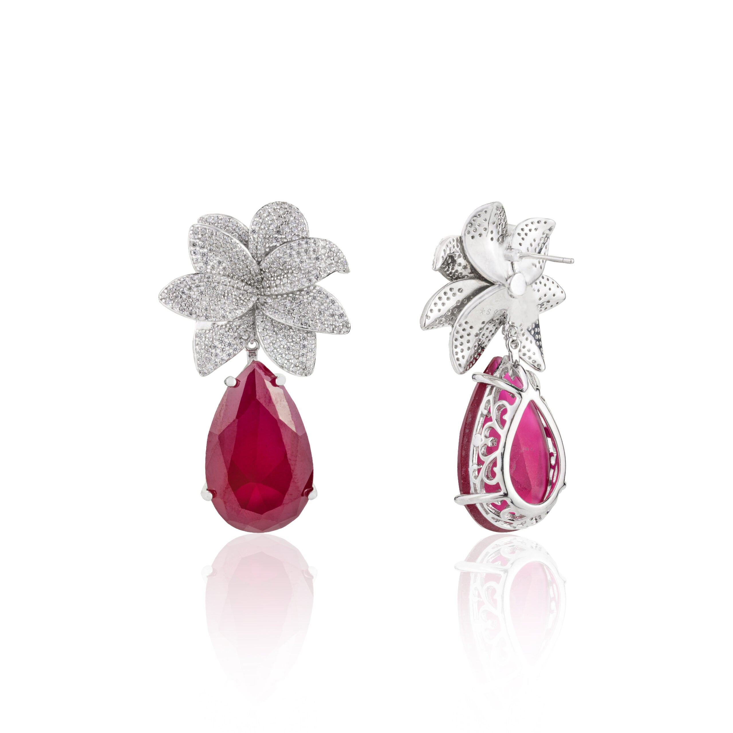 Ruby Diamond floral Drop Danglers