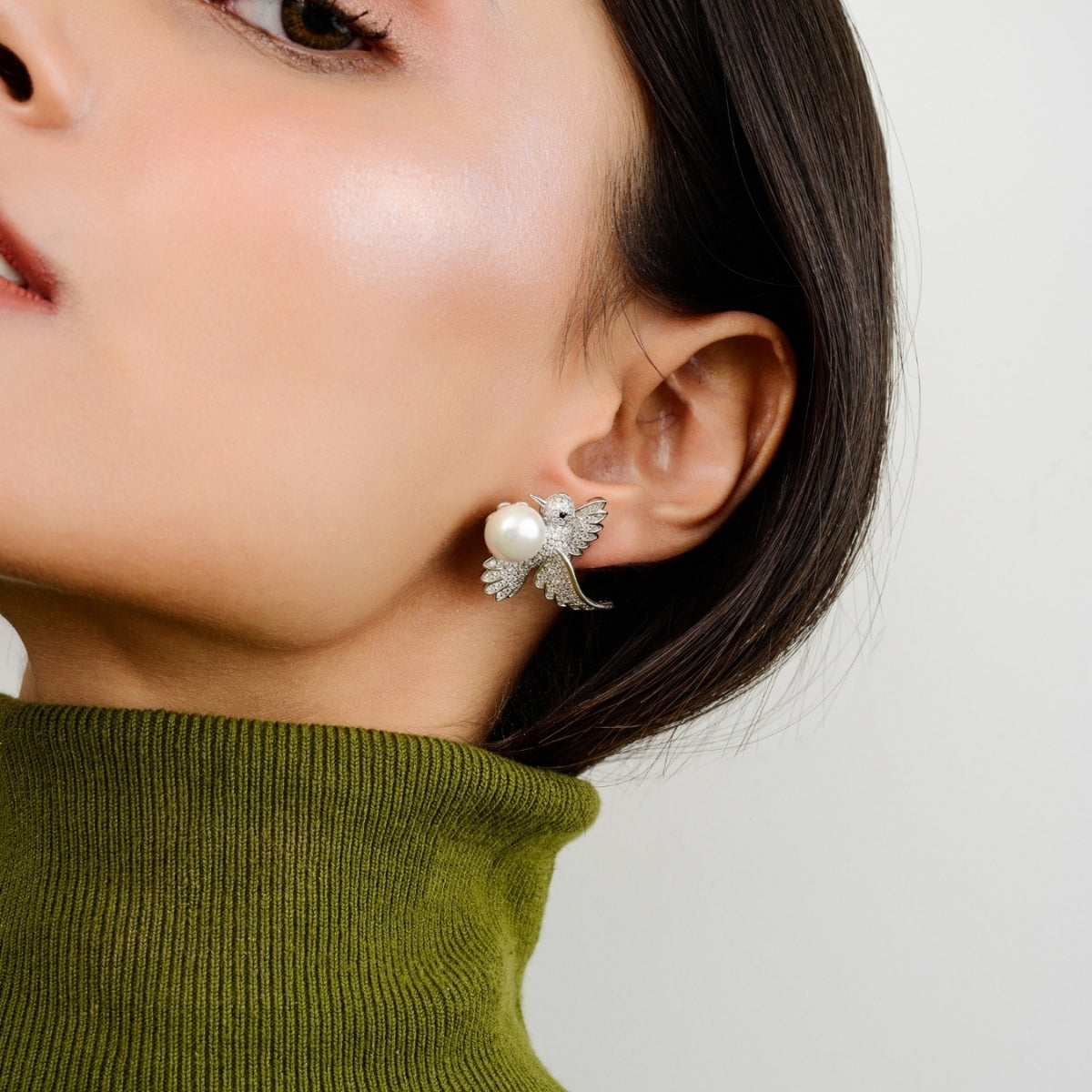 Nature Inspired Charming Birds Silver Pearl Earrings