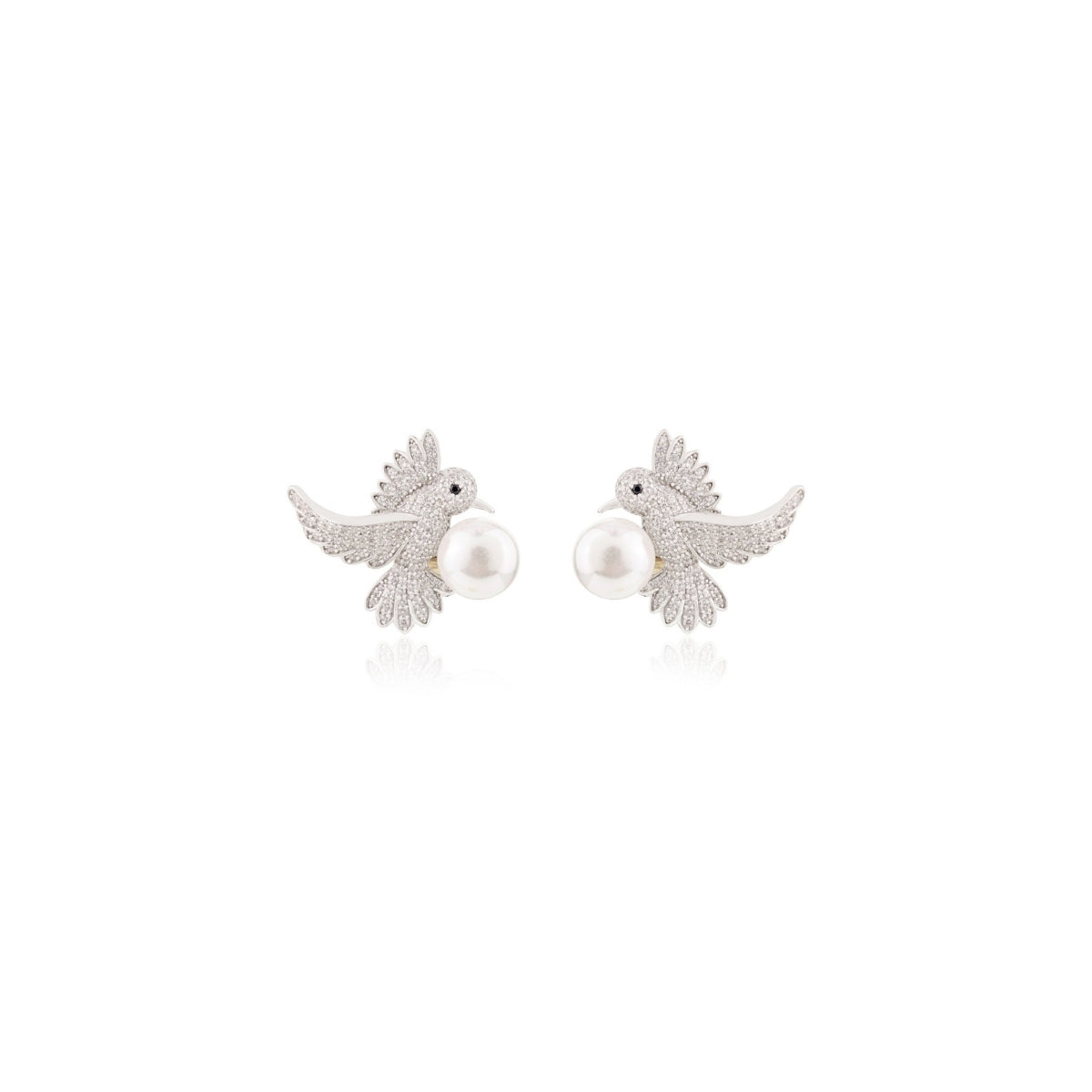 Nature Inspired Charming Birds Silver Pearl Earrings