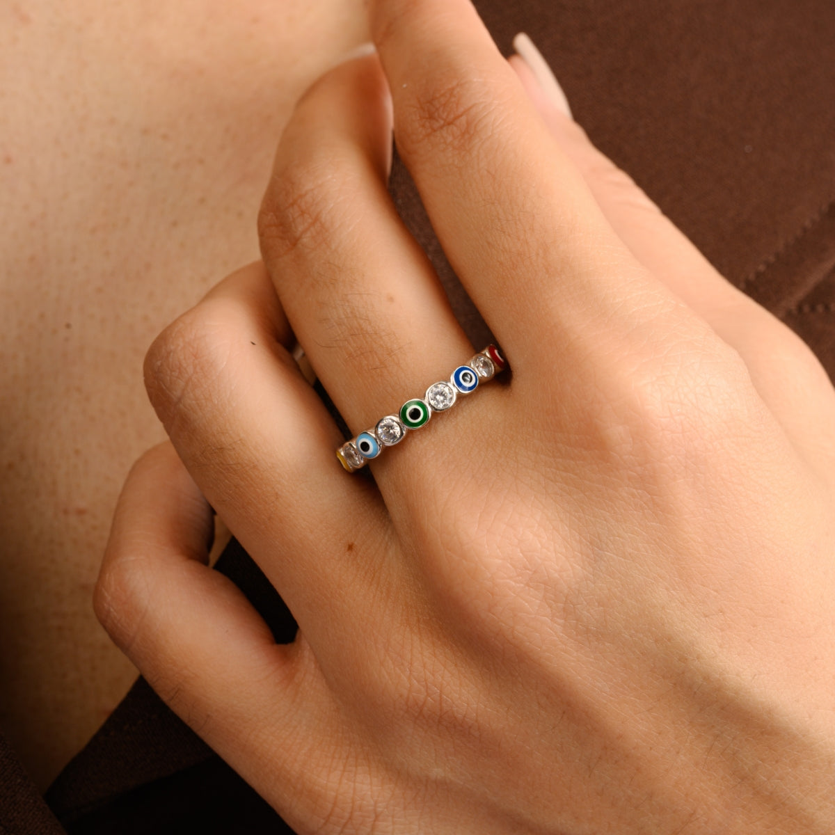 Rainbow Evil Eye Silver Ring