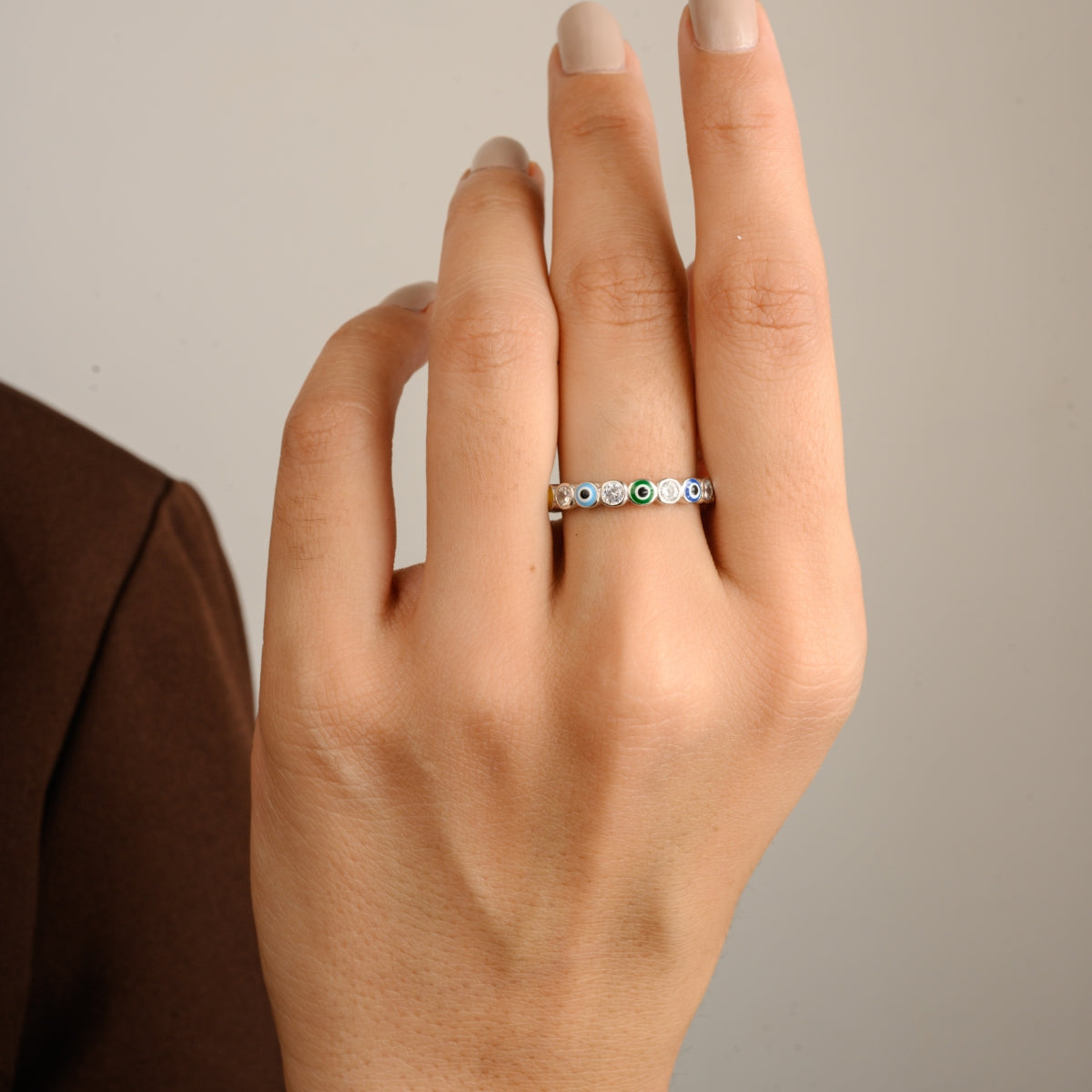 Rainbow Evil Eye Silver Ring