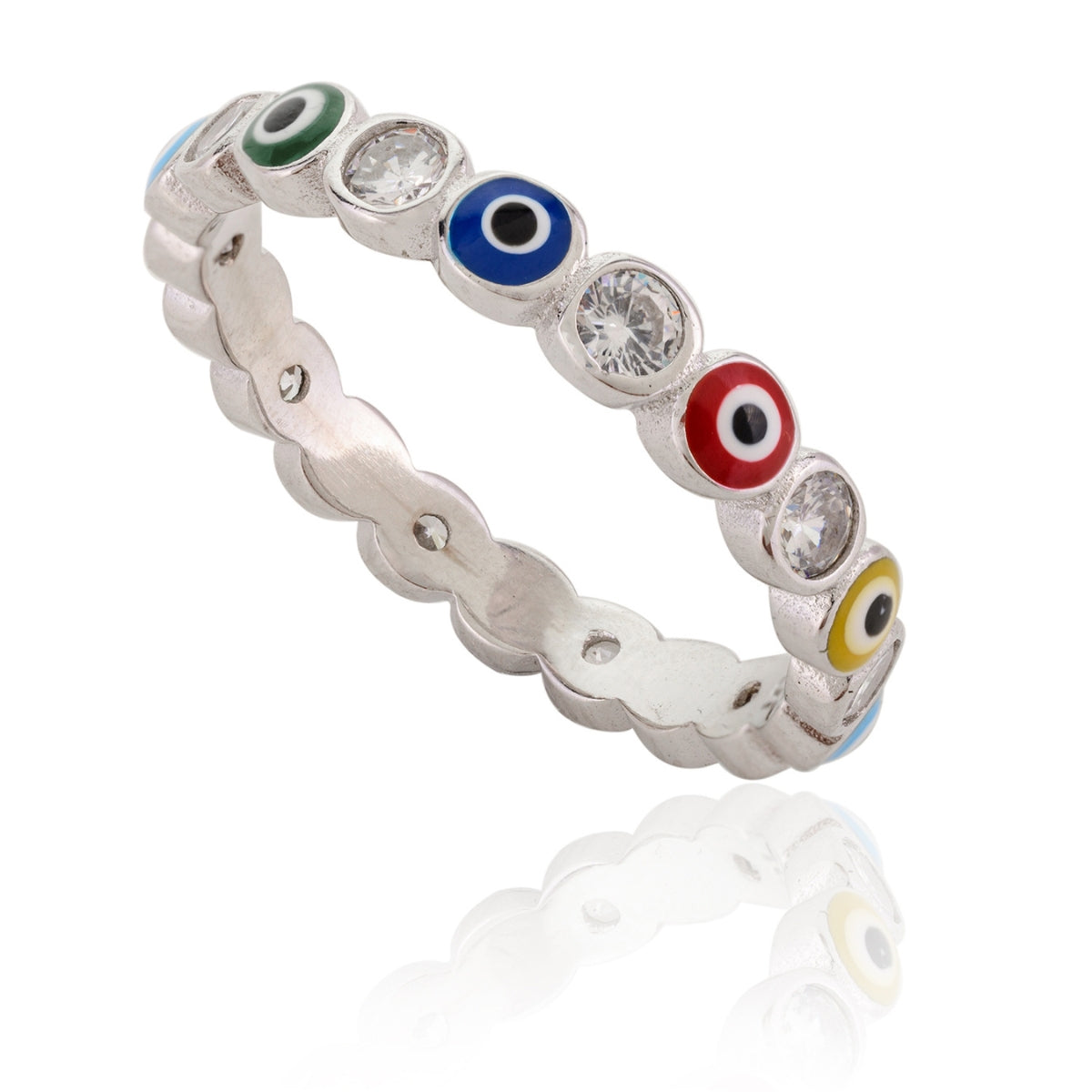 Rainbow Evil Eye Silver Ring