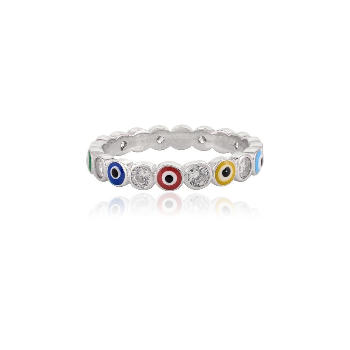 Rainbow Evil Eye Silver Ring