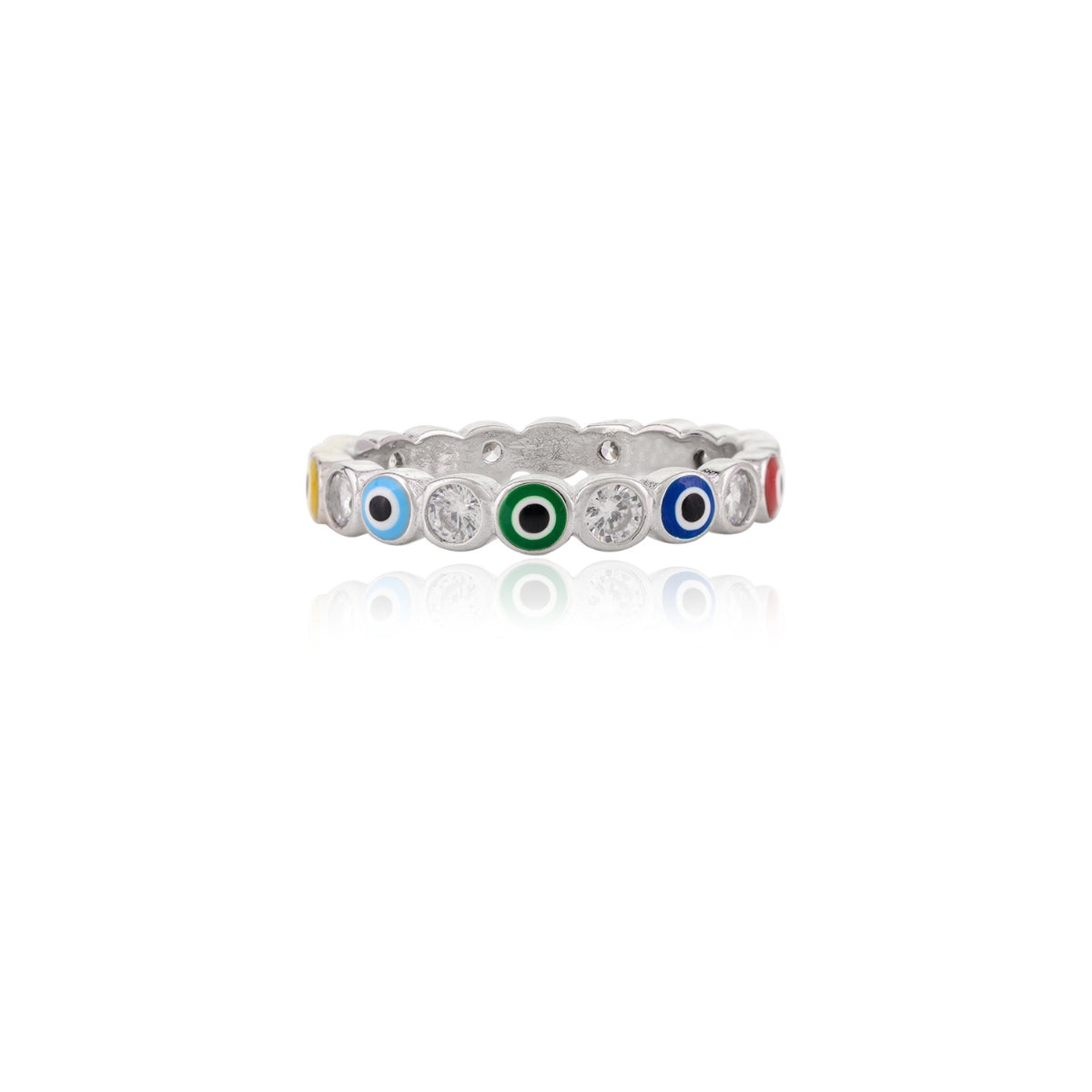 Rainbow Evil Eye Silver Ring