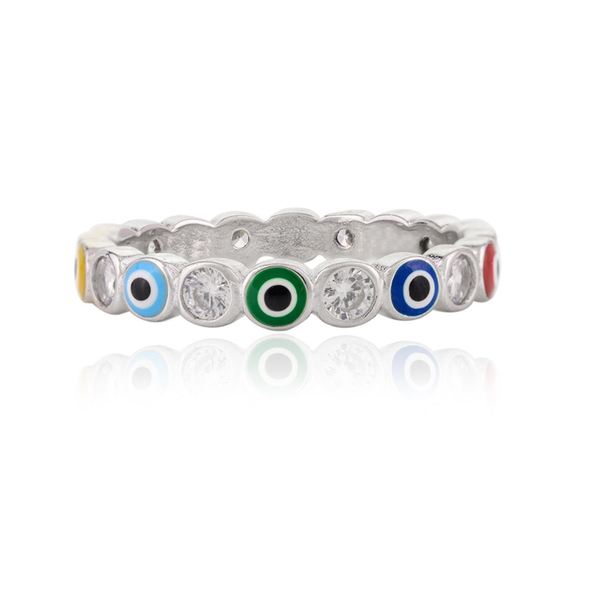 Rainbow Evil Eye Silver Ring