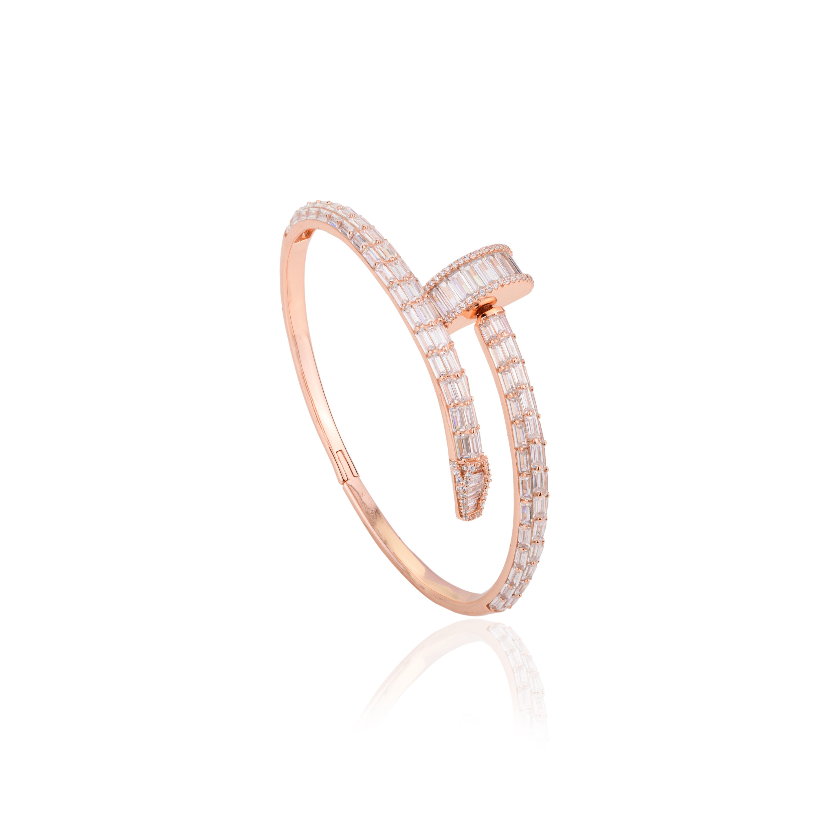Rose Gold Cz Diamond Adorned Nail Bangle for Women