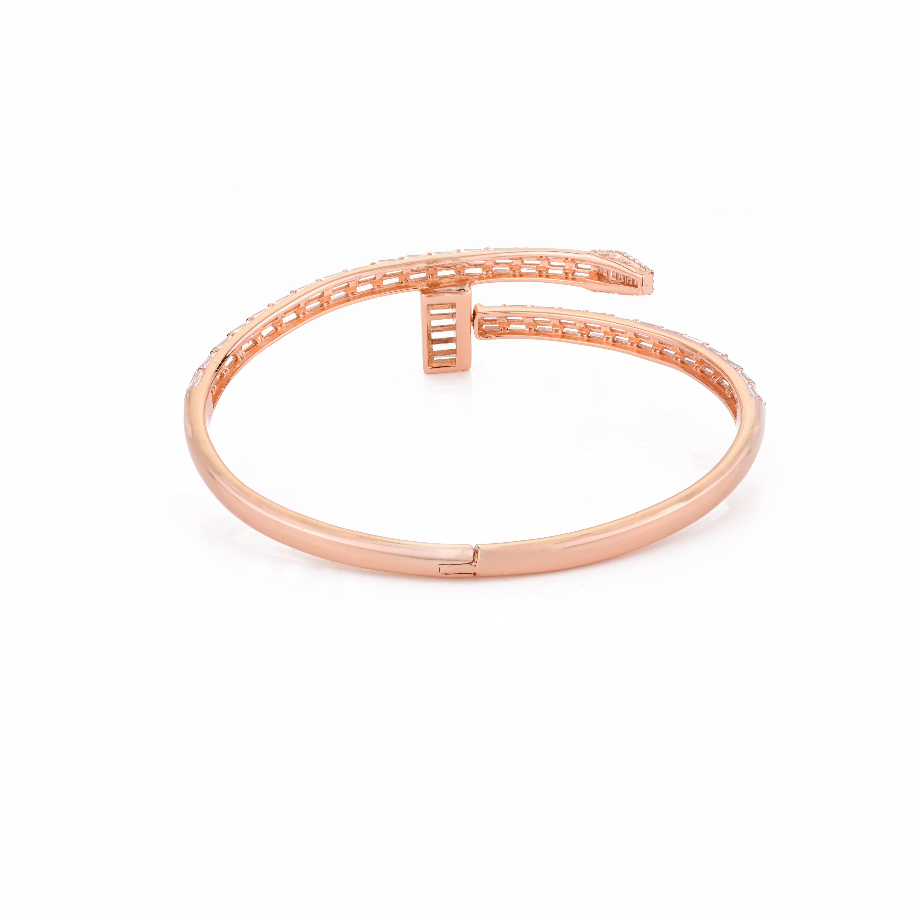 Rose Gold Cz Diamond Adorned Nail Bangle for Women