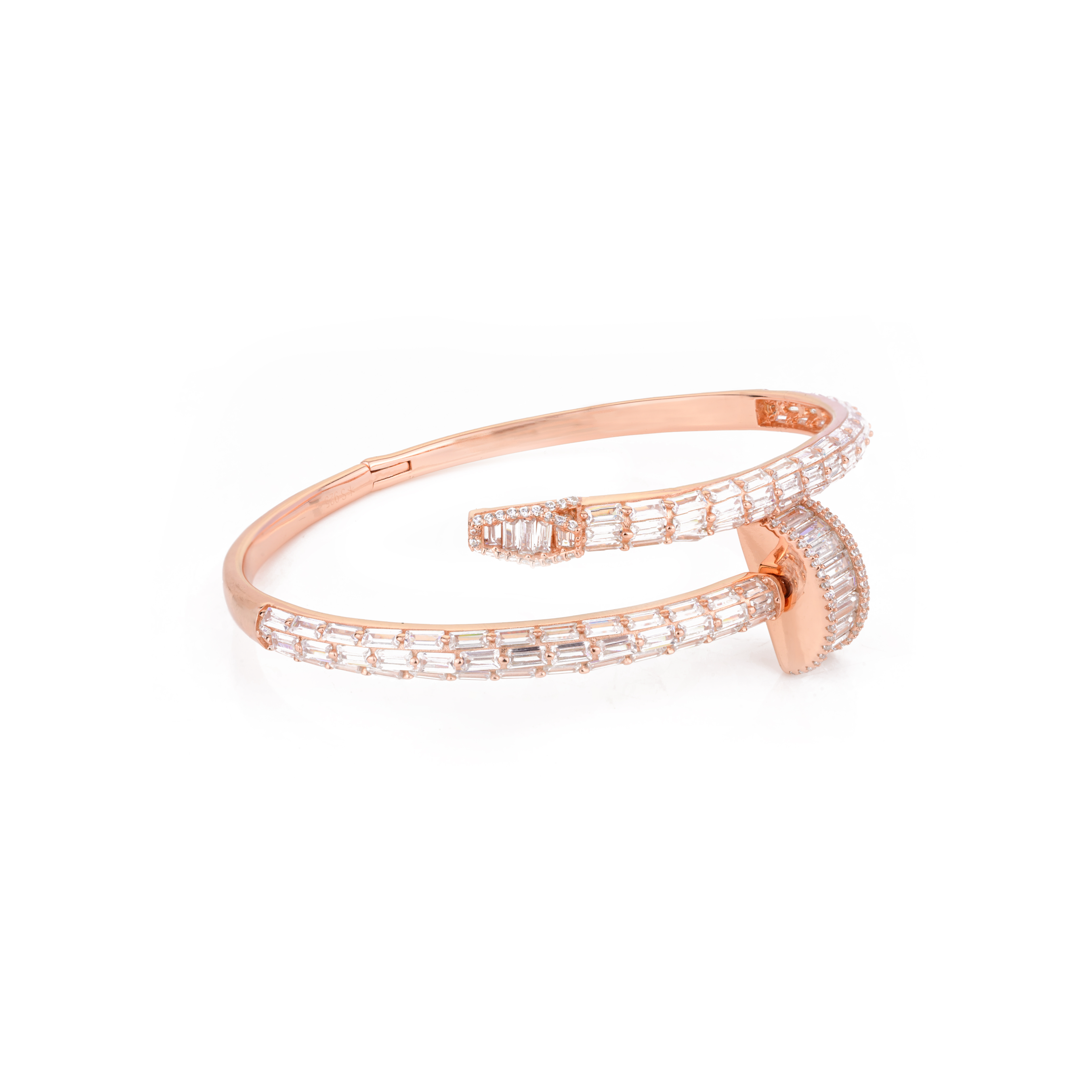 Rose Gold Cz Diamond Adorned Nail Bangle for Women