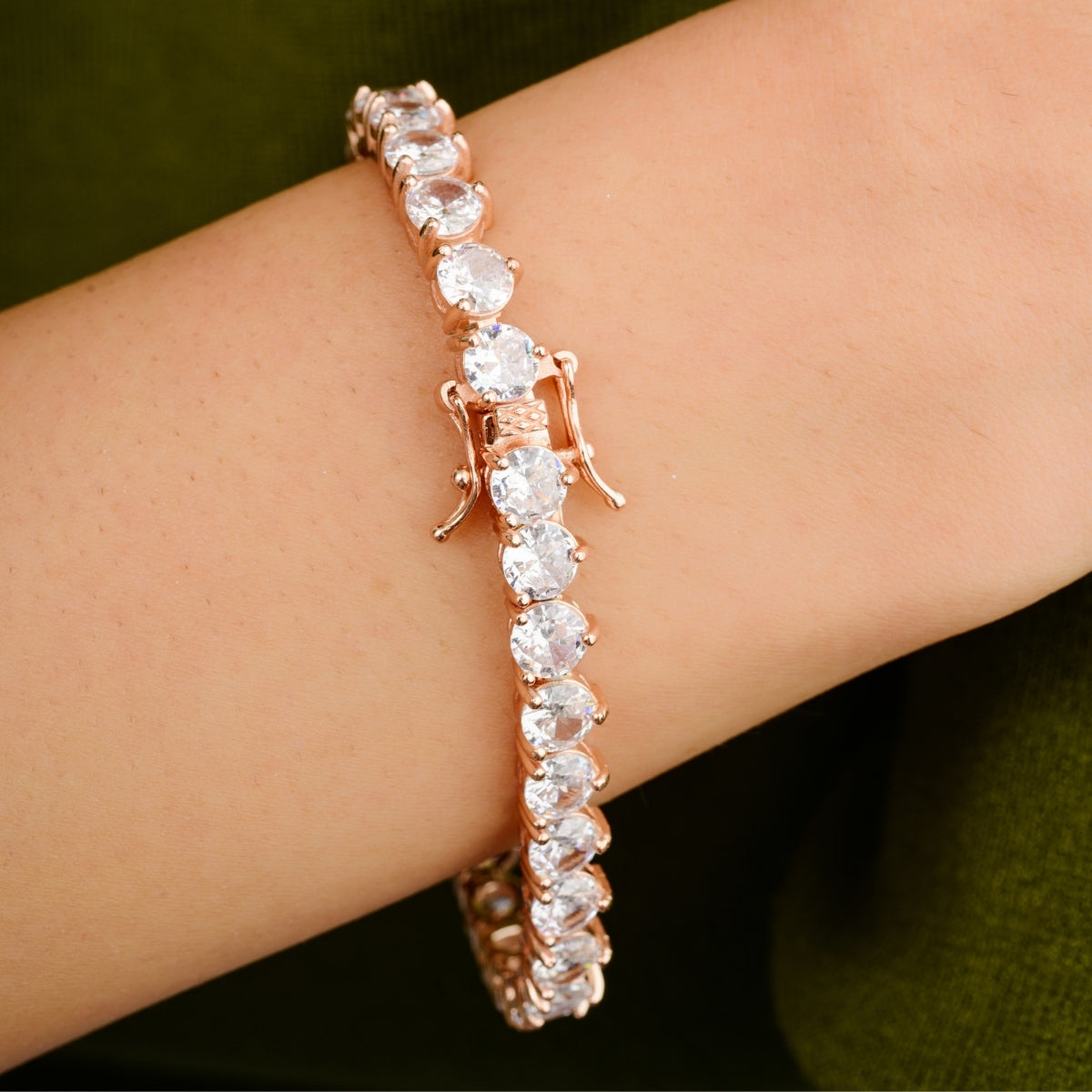 Rose Gold Cz Diamonds Silver Tennis Bracelet for Women