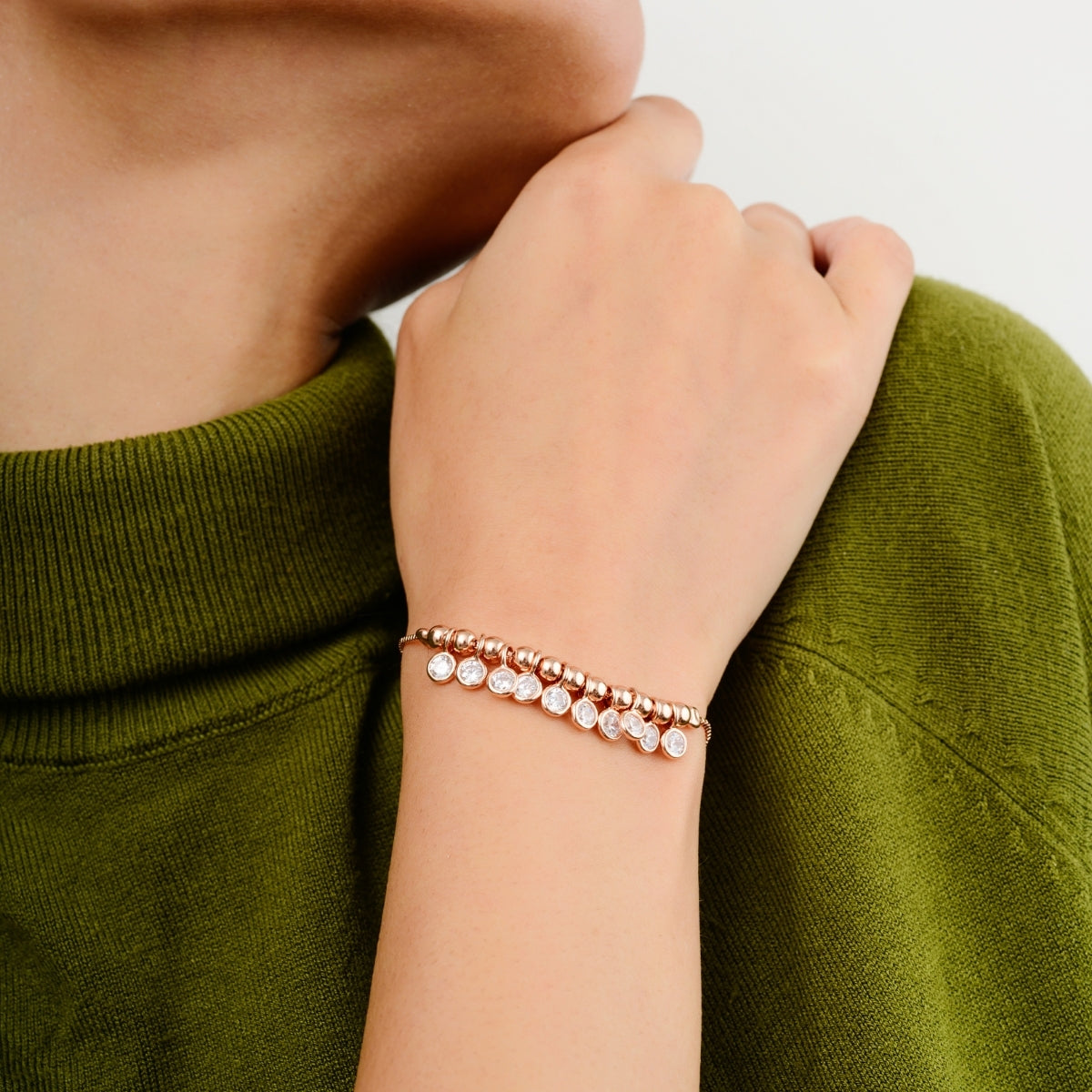 Rose Gold Plated Cz Charm Bracelet for Women