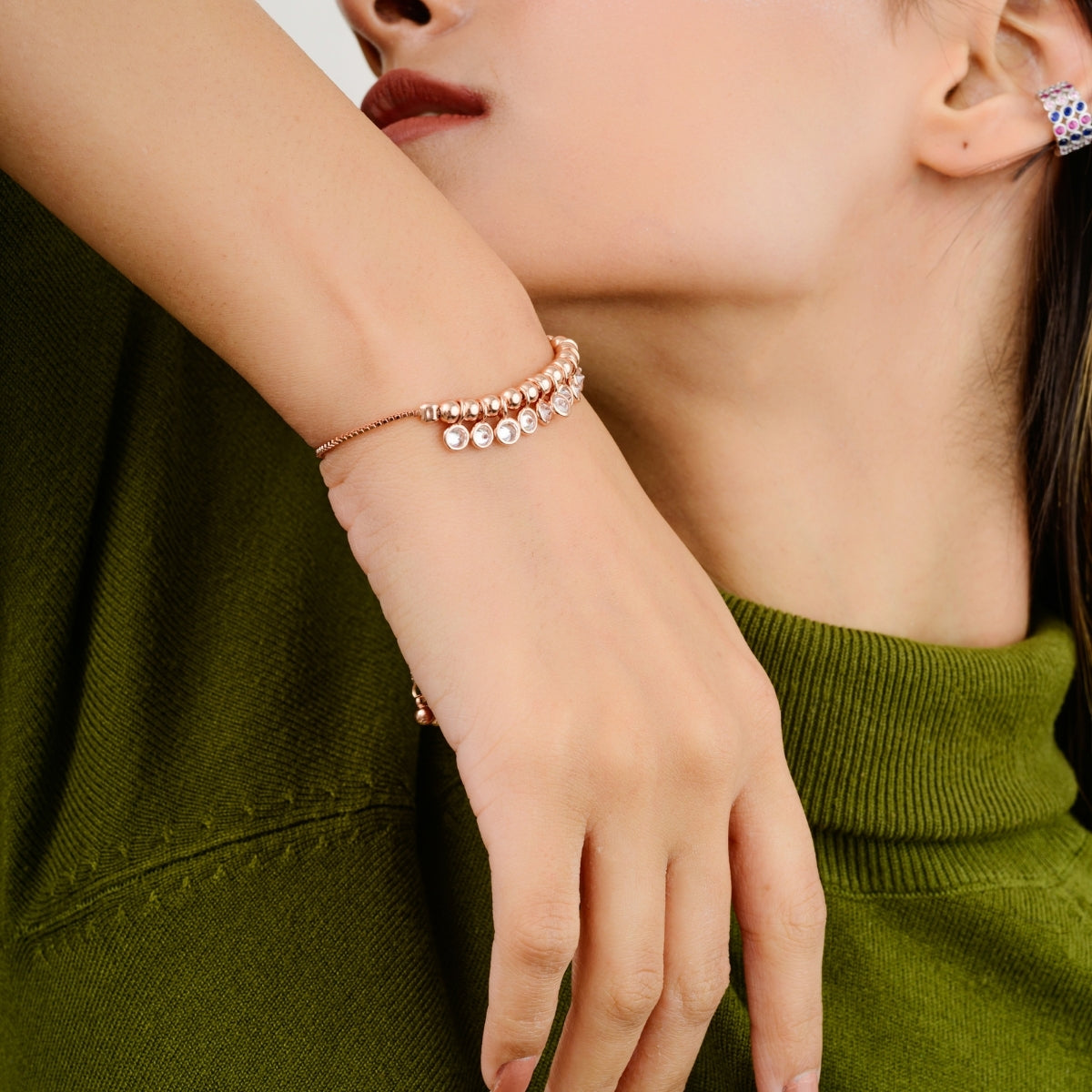 Rose Gold Plated Cz Charm Bracelet for Women