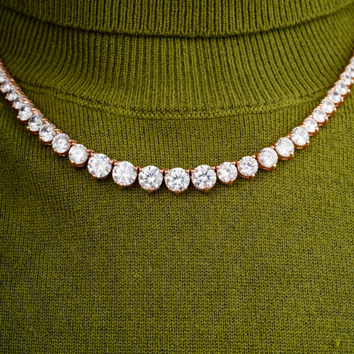 Rose Gold Plated Cz Diamonds Silver Tennis Necklace