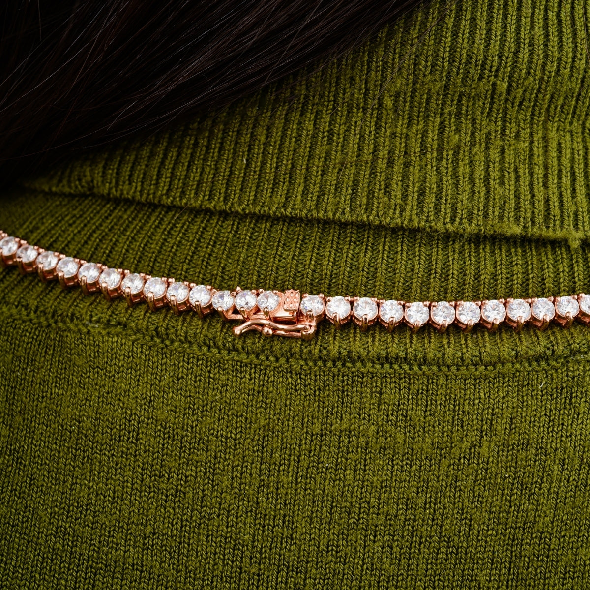 Rose Gold Plated Cz Diamonds Silver Tennis Necklace