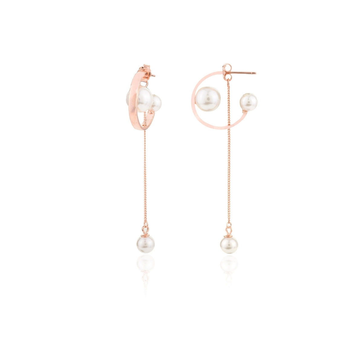 Rose gold Pearl Drop Silver Chain Earrings