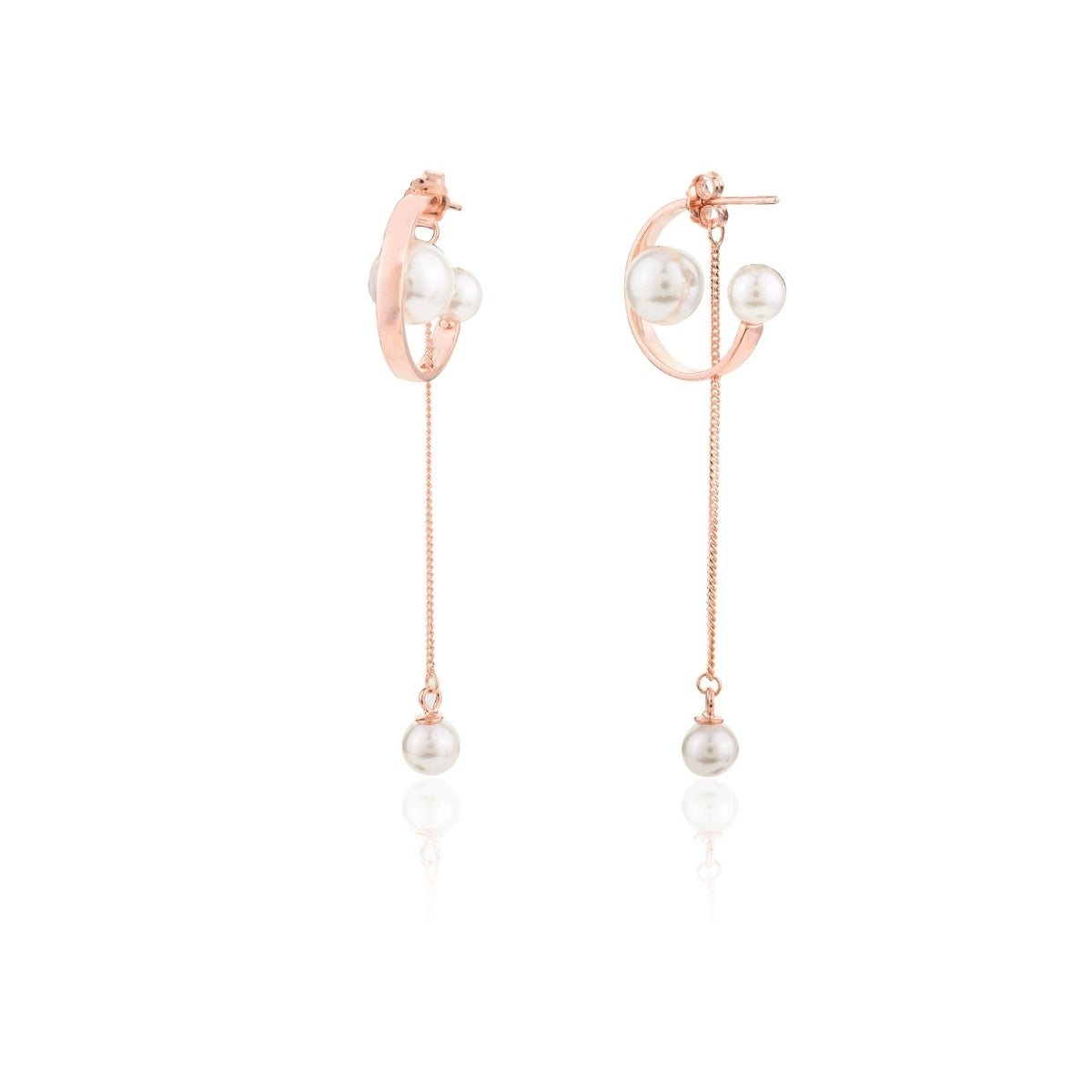 Rose gold Pearl Drop Silver Chain Earrings