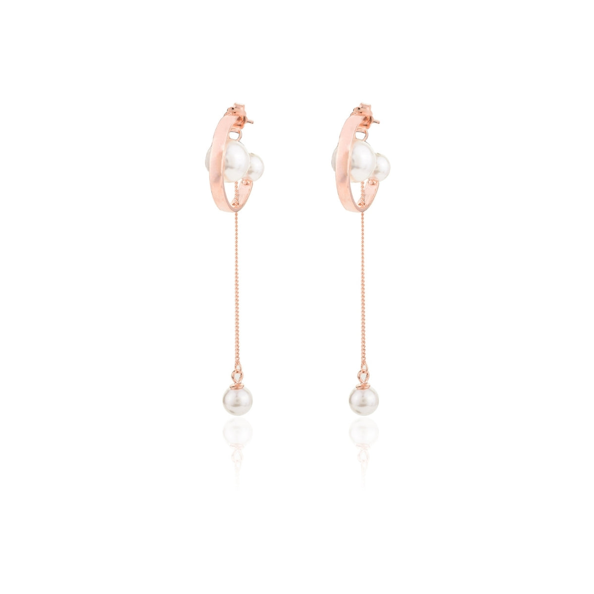 Rose gold Pearl Drop Silver Chain Earrings