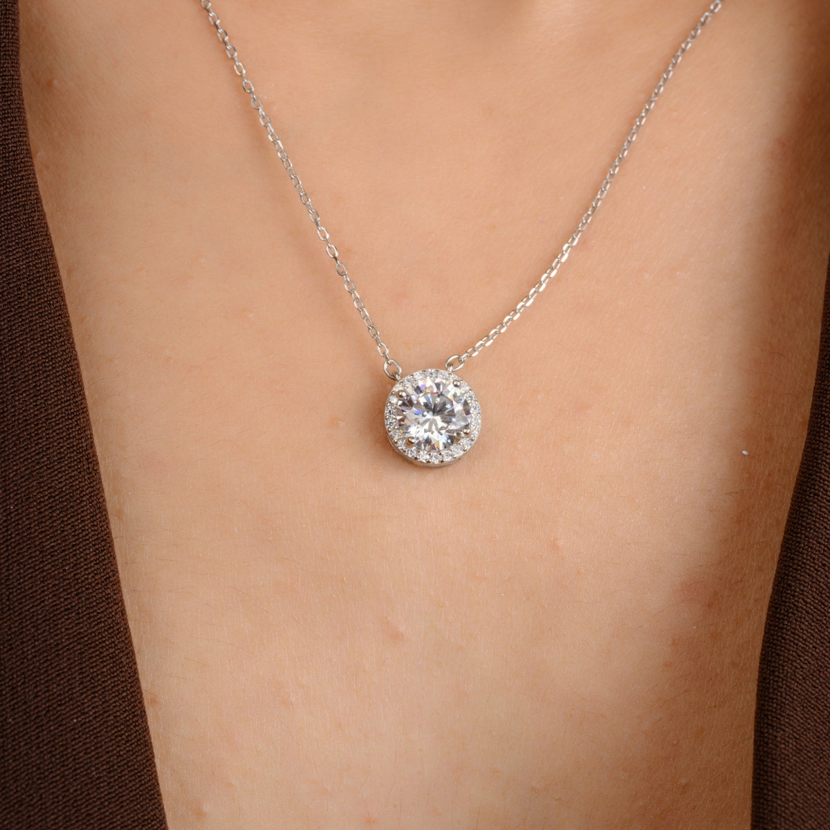 Round Cut Halo Solitaire Necklace