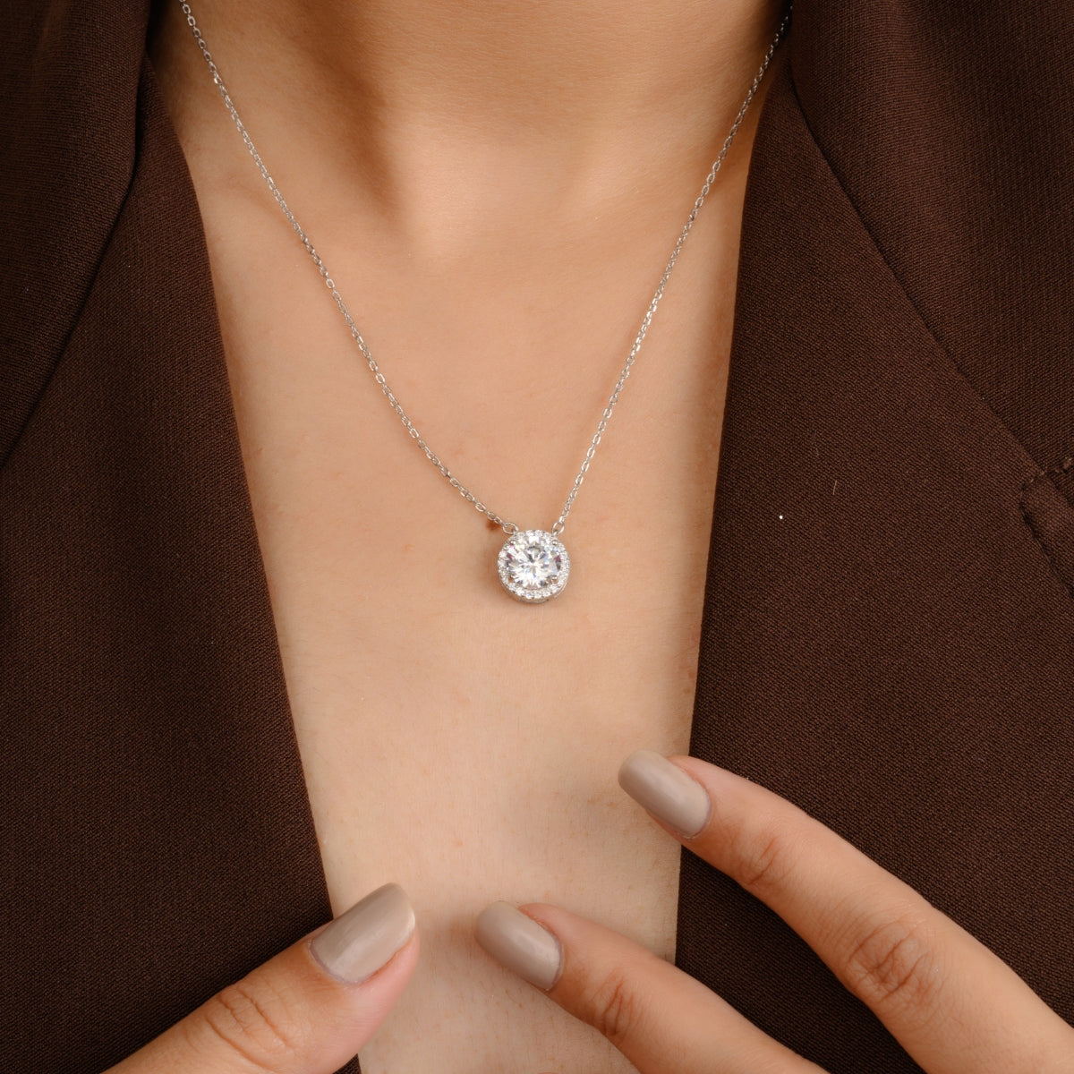 Round Cut Halo Solitaire Necklace
