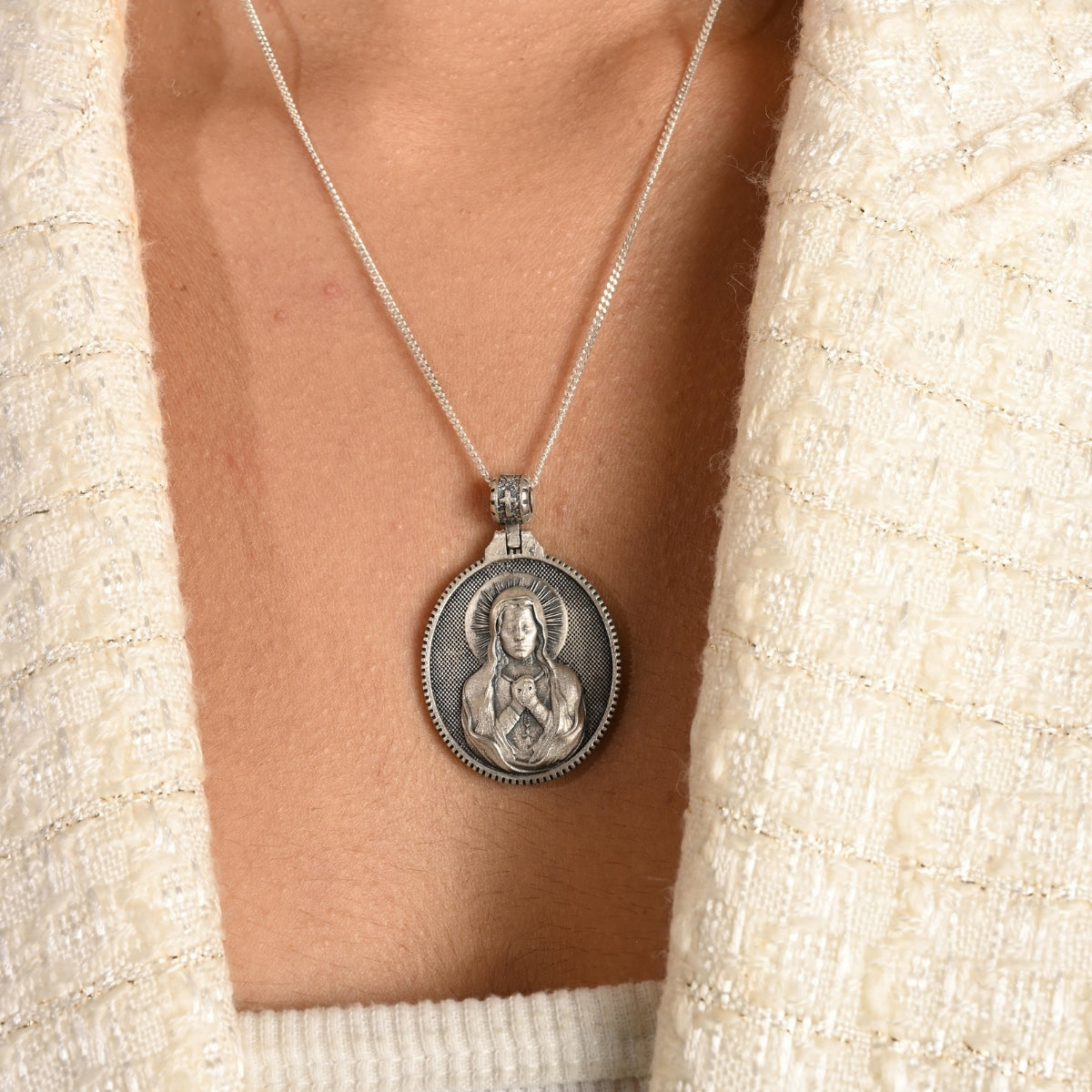 Antique Virgin Mary Catholic Prayer Charm Pendant