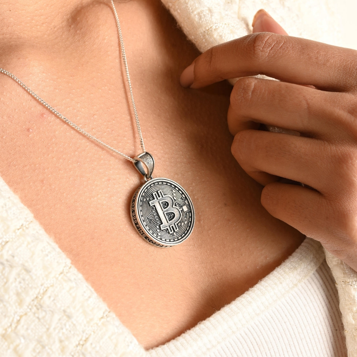 Antique Silver Bitcoin Currency Pendant