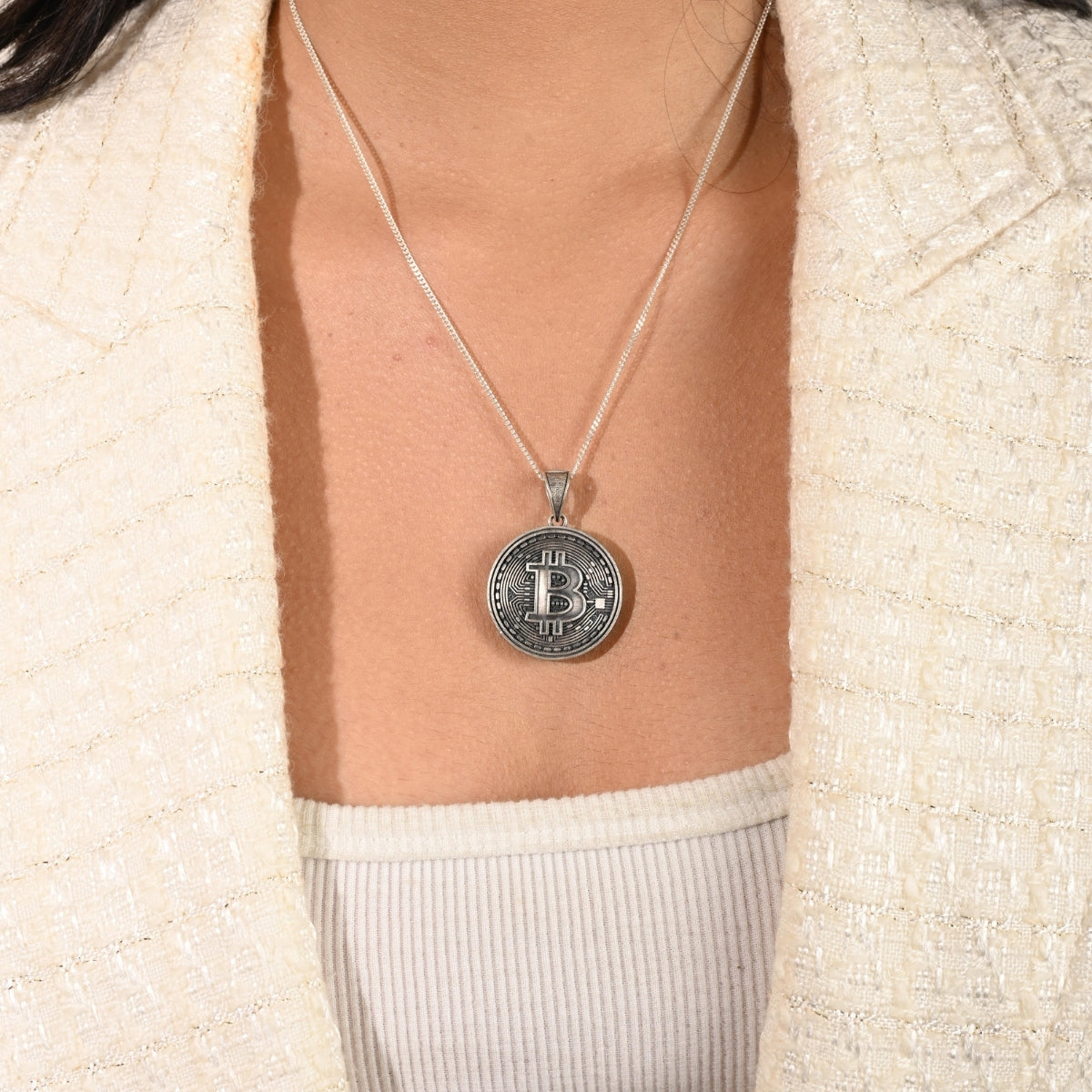 Antique Silver Bitcoin Currency Pendant