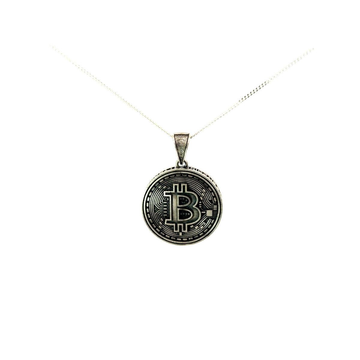 Antique Silver Bitcoin Currency Pendant