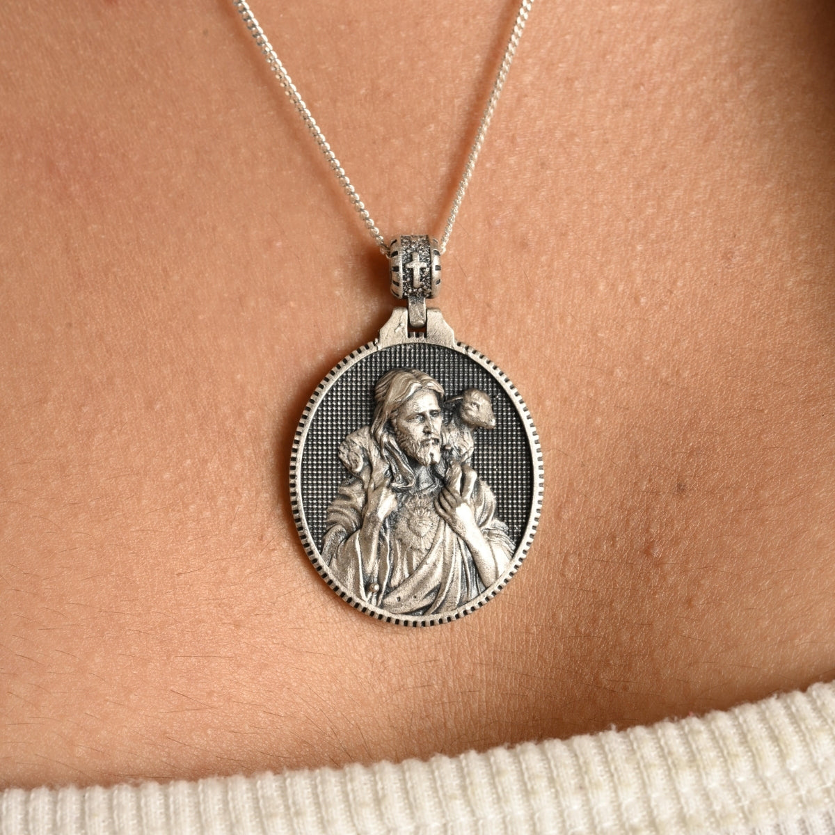 Jesus with Lamb Pendant Charm