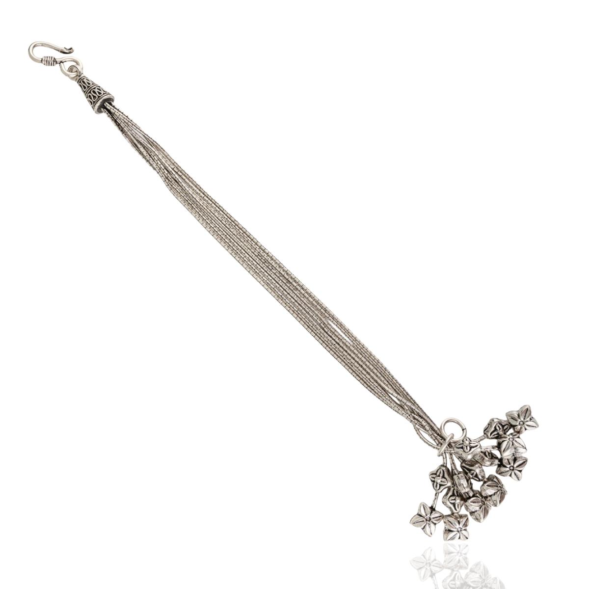 Multi-Strand 925 Sterling Silver Bracelet With Cascading Floral Charms