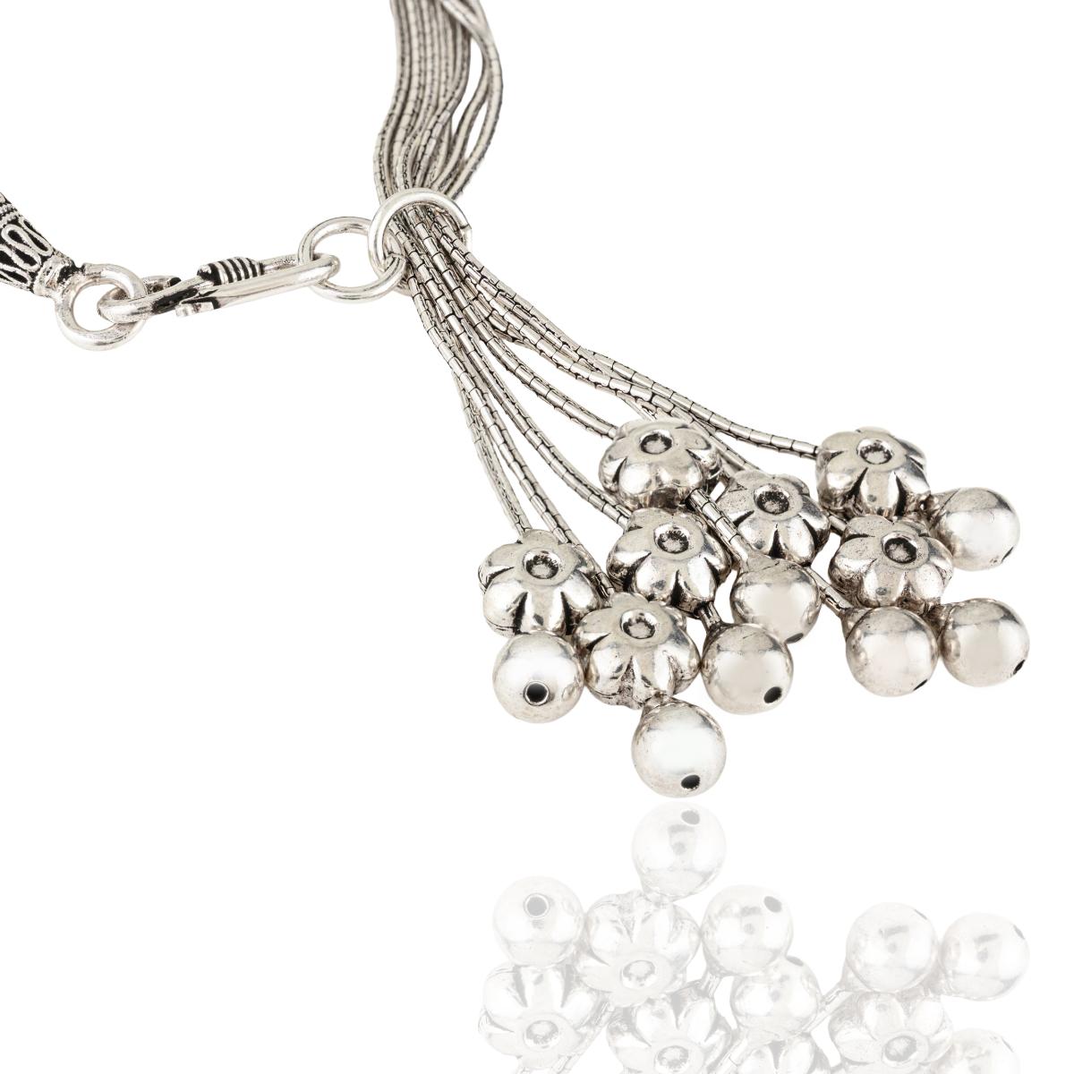 Sterling Silver Multi-Strand Bracelet with Floral Tassel Charms